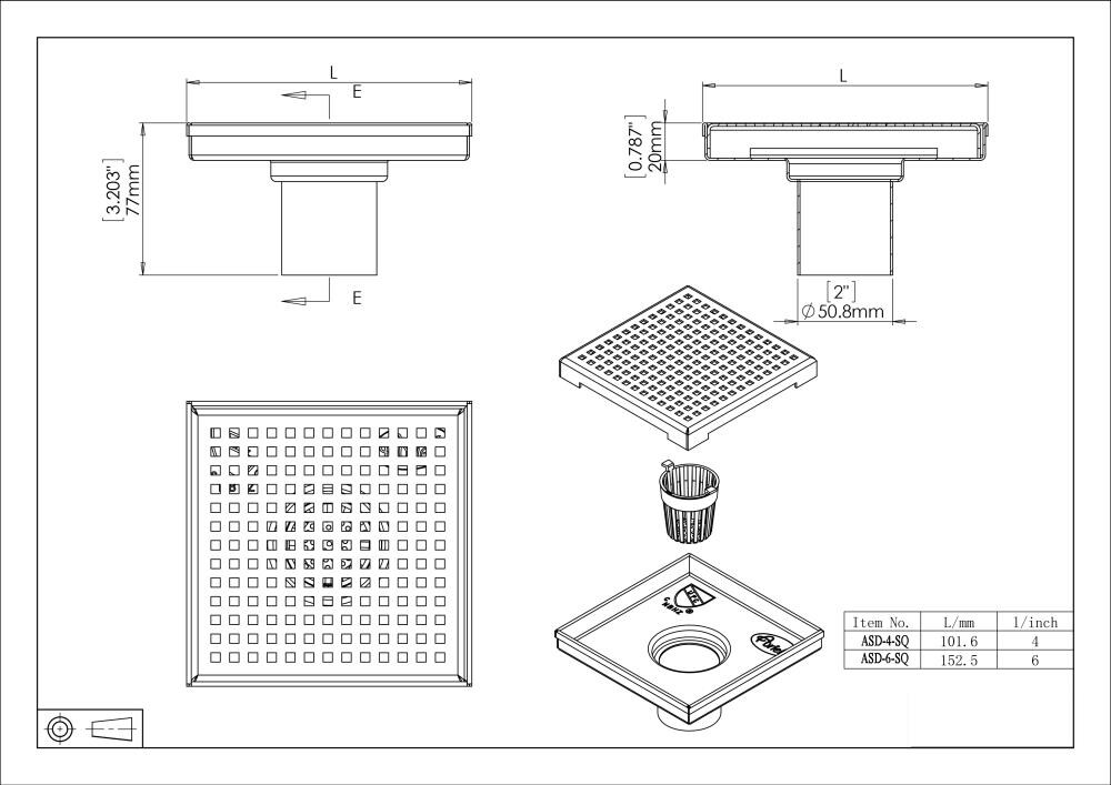 eModernDecor TZSD-6-SQ Drains-Flanges - View #6