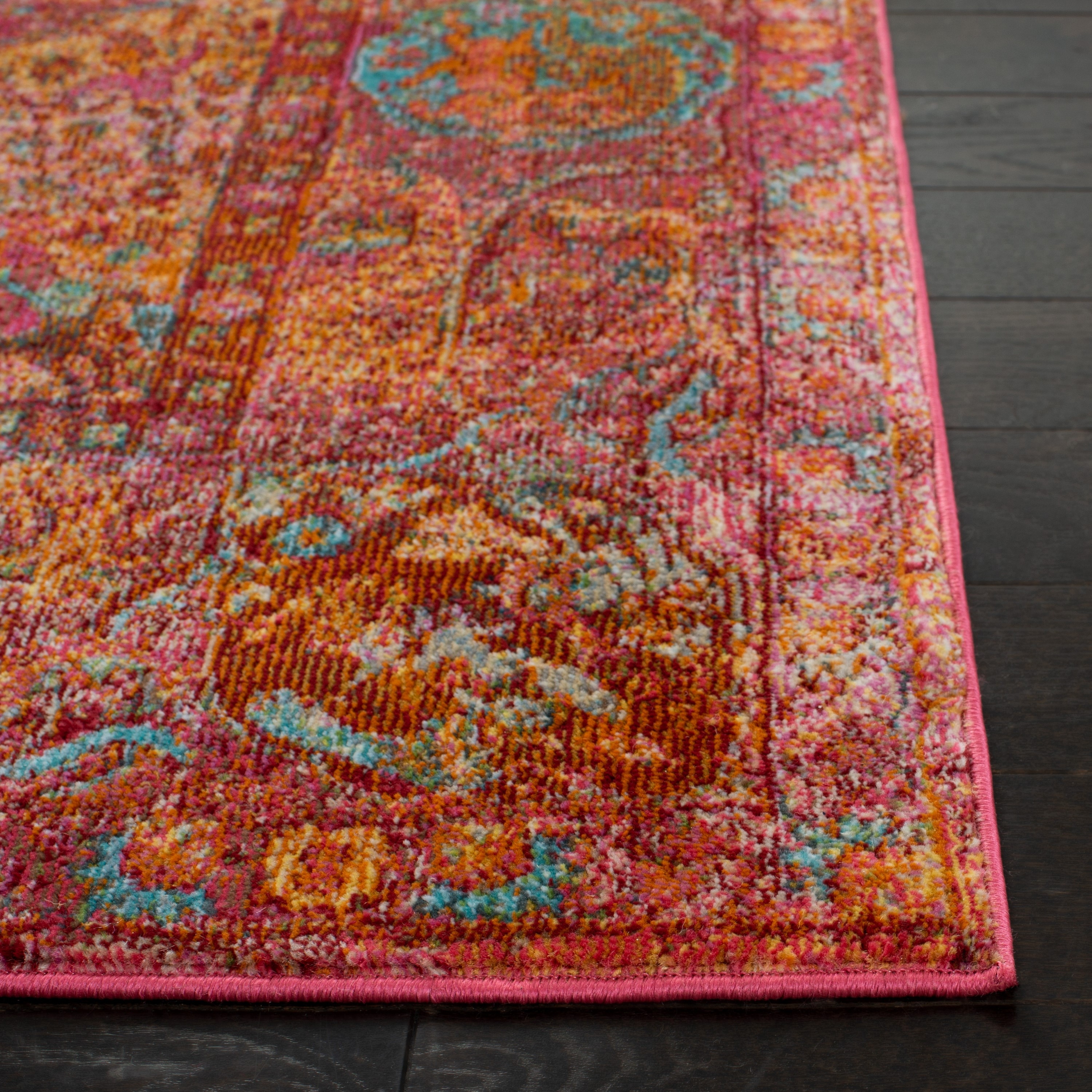 Luxor Fuchsia and Gold Hand-Knotted Rectangular Rug 4' x 6'