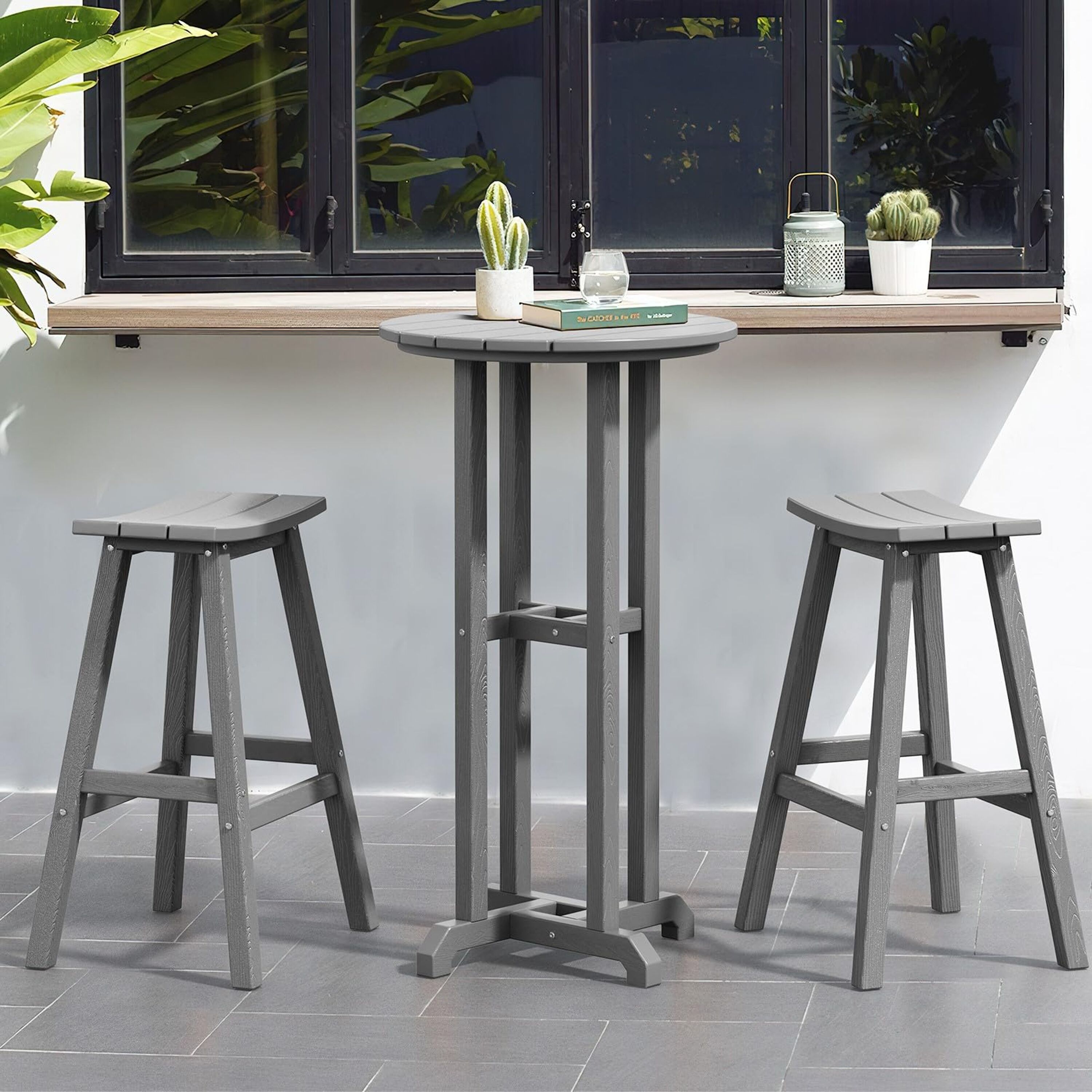 JEAREY Outdoor Bar Stools Set 2 Piece Patio Conversation Set with Gray in the Patio Conversation Sets department at Lowes