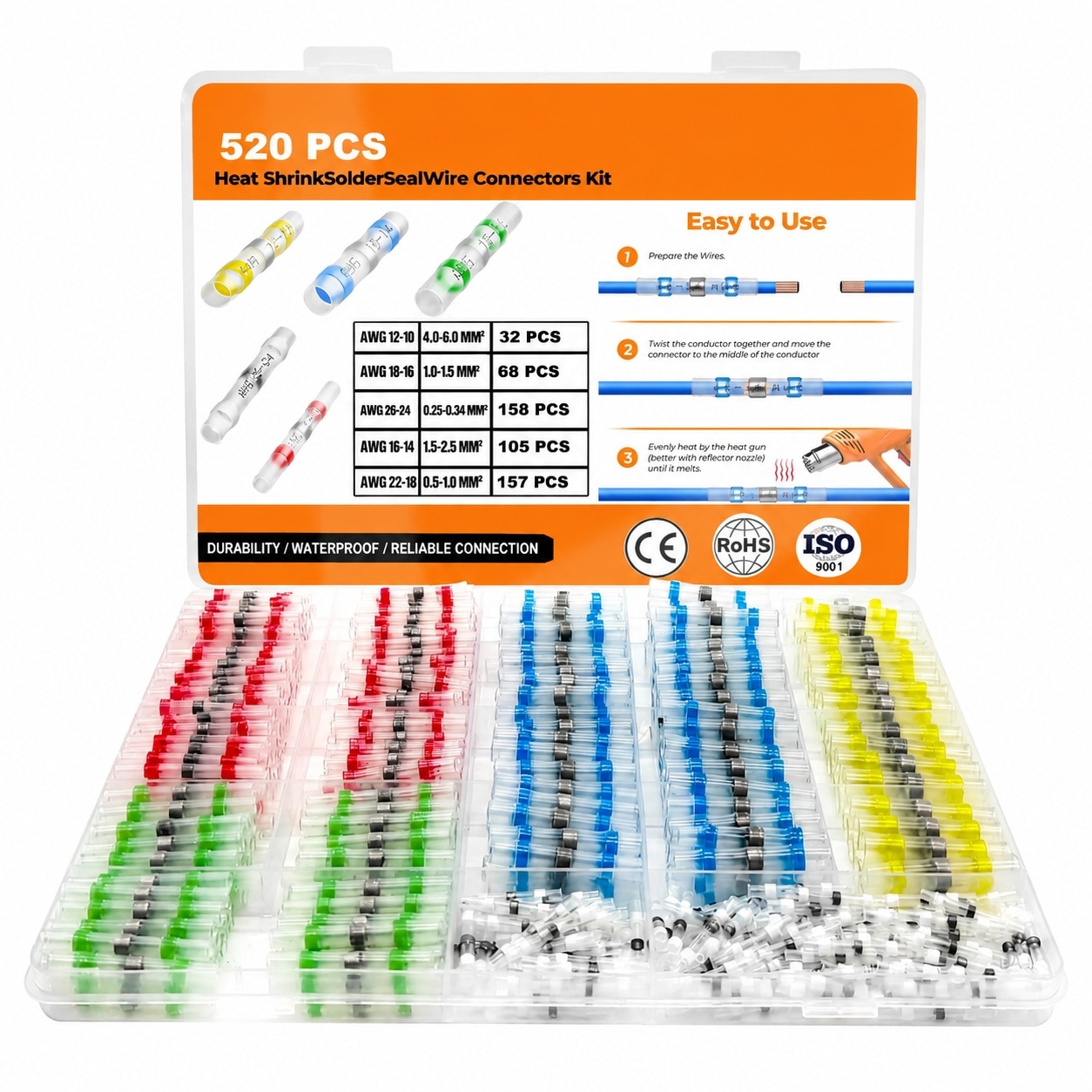 KHKFY 520PCS Solder Seal Wire Connectors Waterproof Heat Shrink Butt Connectors Insulated Electrical Marine Grade Terminals for Automotive Boat #LKH0819H286