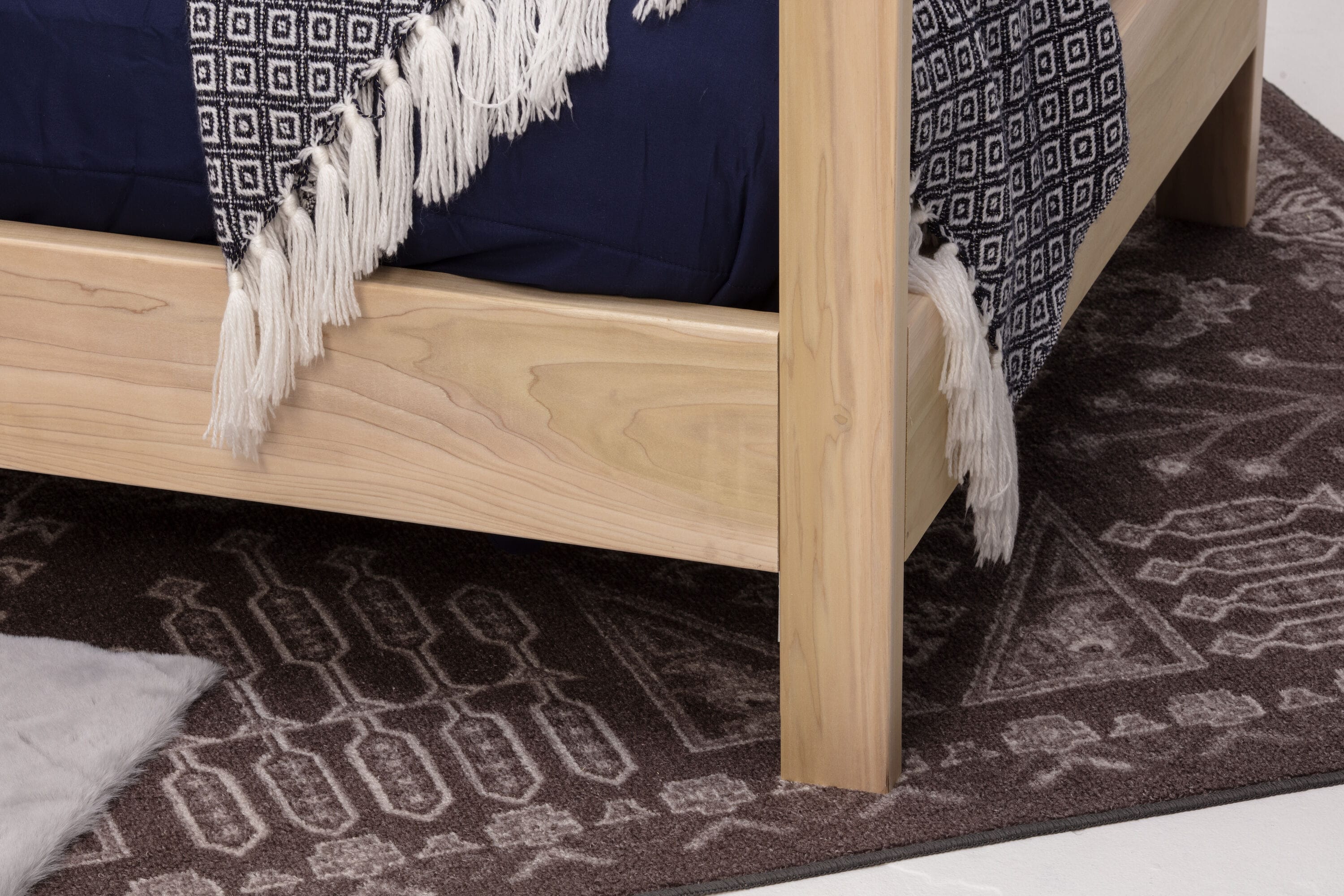 Natural Wood Twin Canopy Bed with Raised Platform