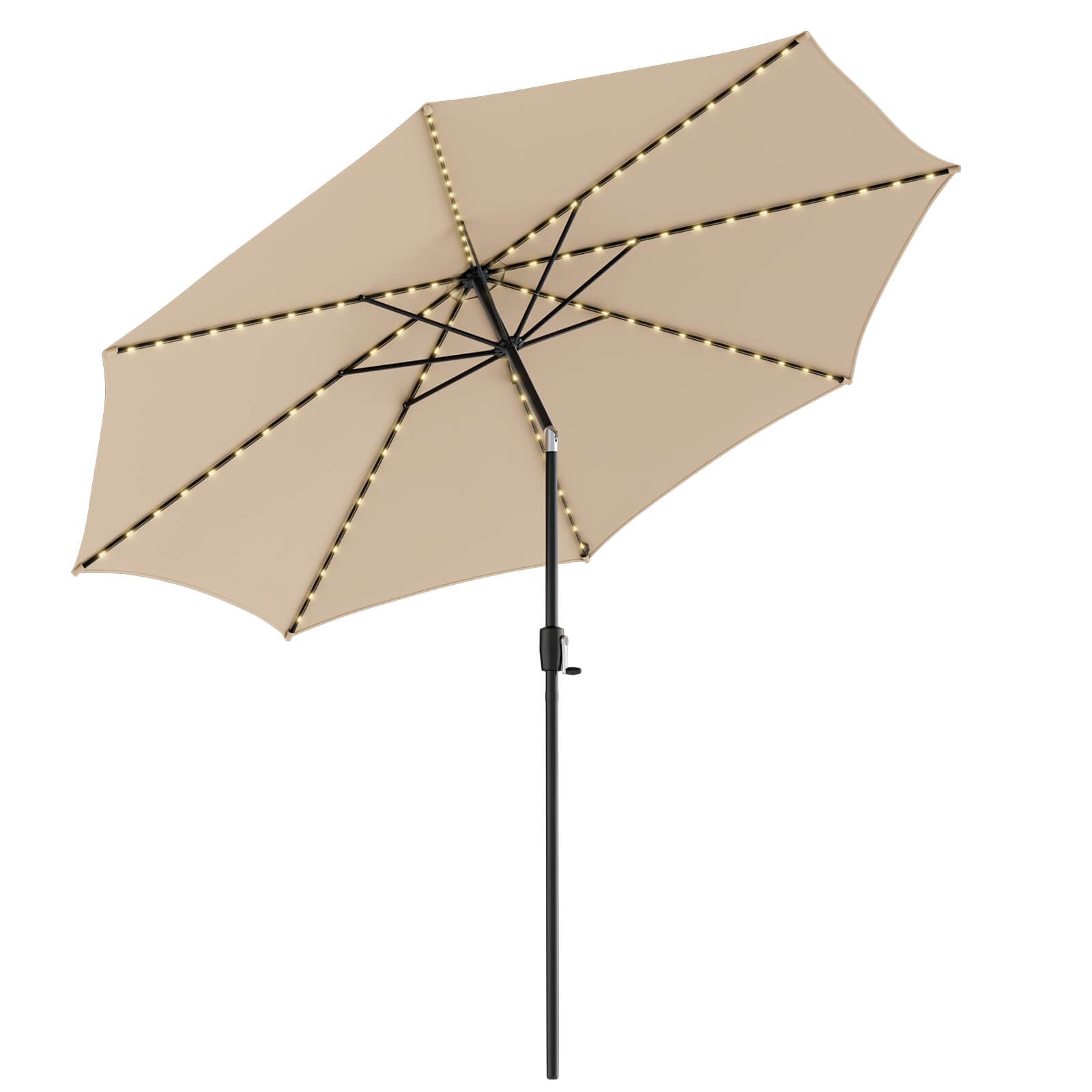 Volenca 10-ft Outdoor Solar Lighted Patio Umbrella with 112 LED Lights Crank Handle and 0-30-Degree Tilt Polyester one_size in White | VOL-TK93TY