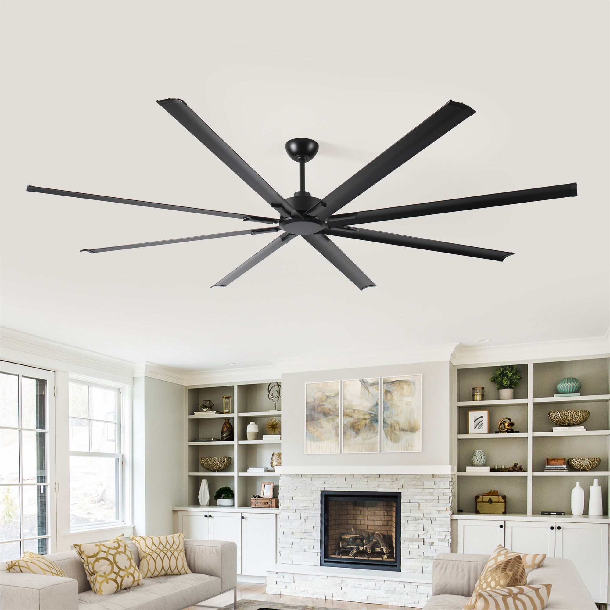 BABOOM BOM-P206747-OR Modern Ceiling Fan with 8 reversible blades 96-in Integrated LED Outdoor Black with Ceiling Fan Without Light - Remote Included ( 8 -Blade )