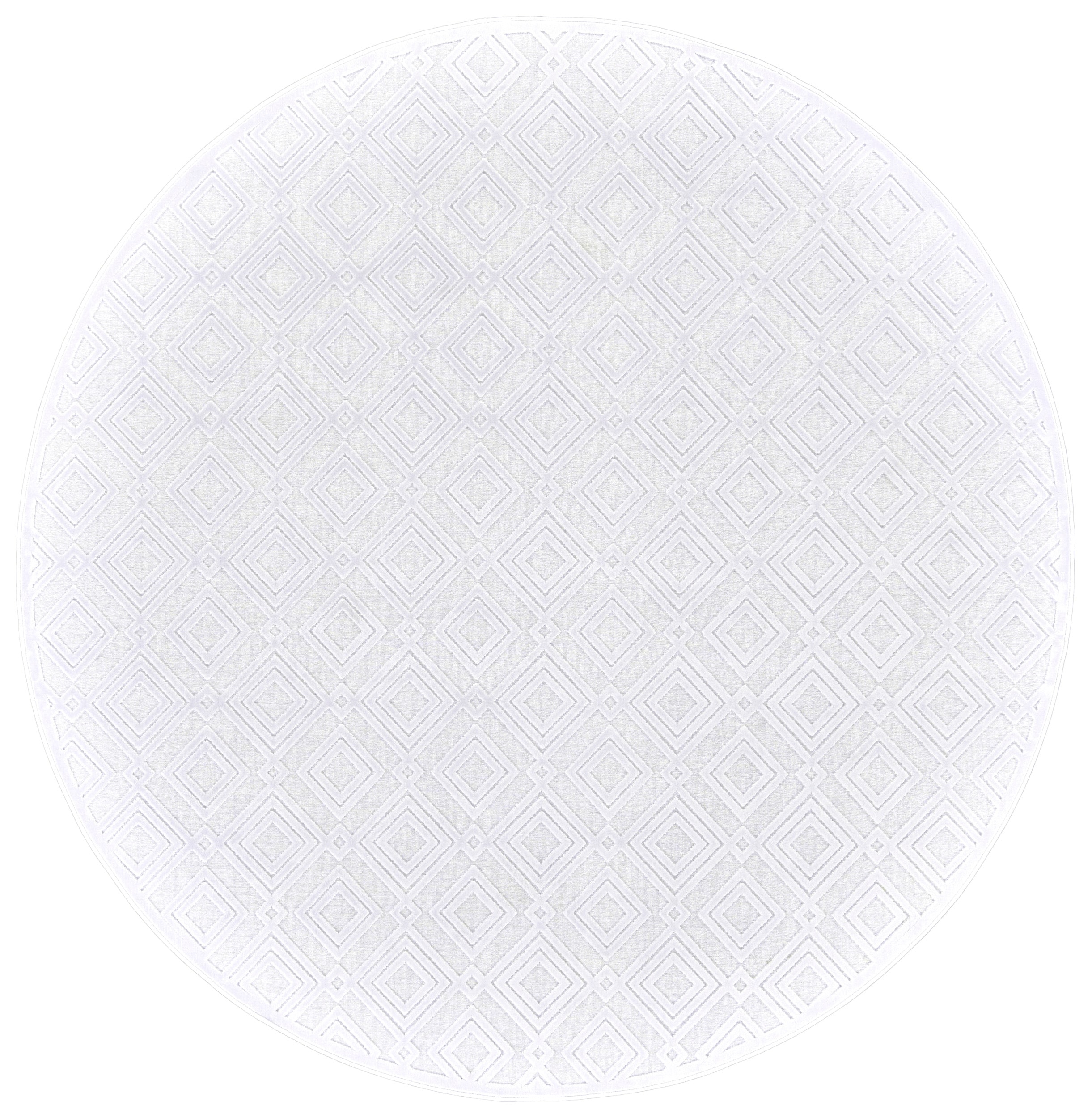 Room Envy 680R3491WHTWHTN76 8 x 8 (ft) Loomed Rayon White Round Indoor Geometric Area rug