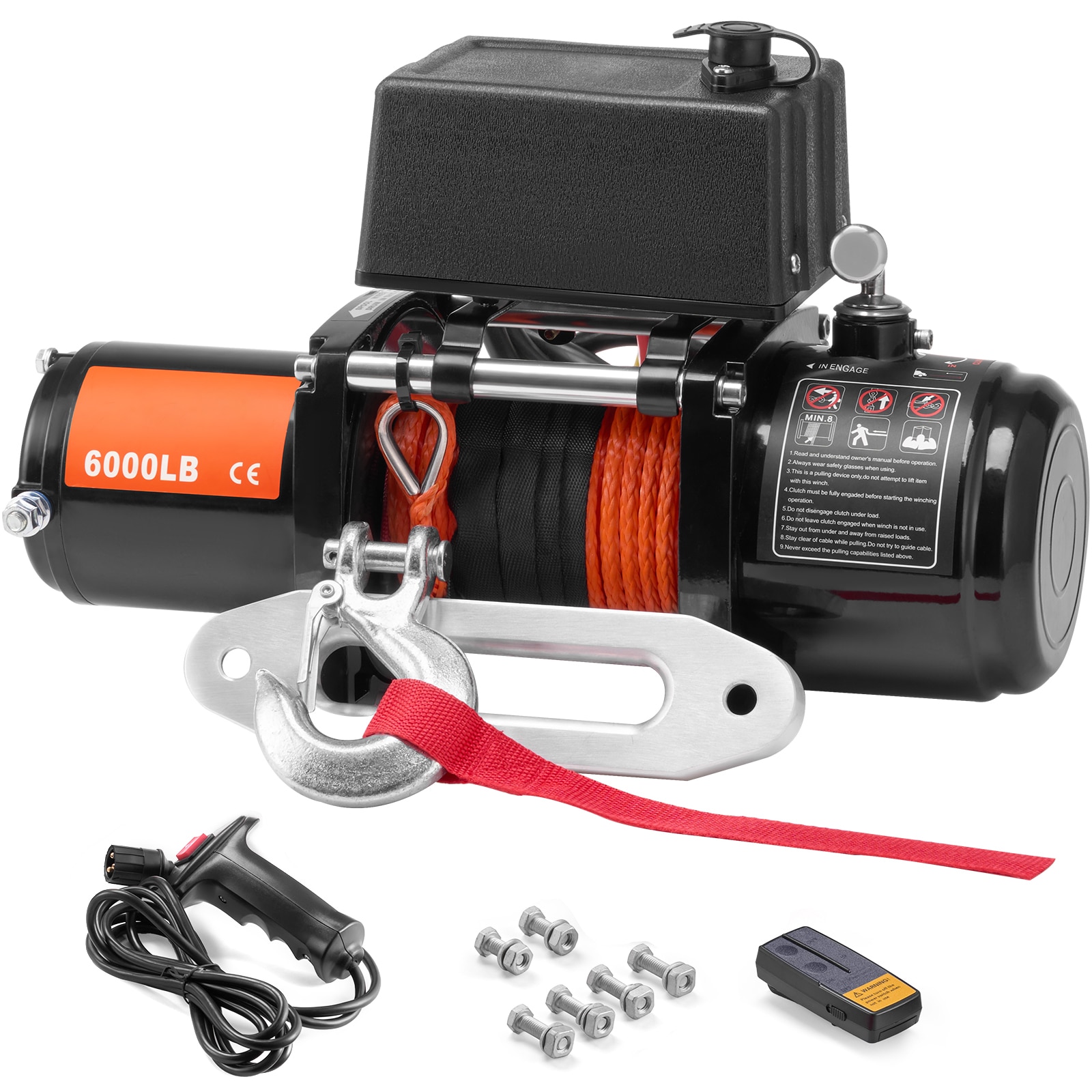 Mecale 6000 lb Electric Winch 12V DC Truck 1/4 in 55 ft Synthetic Rope Fairlead Wired Wireless Remote