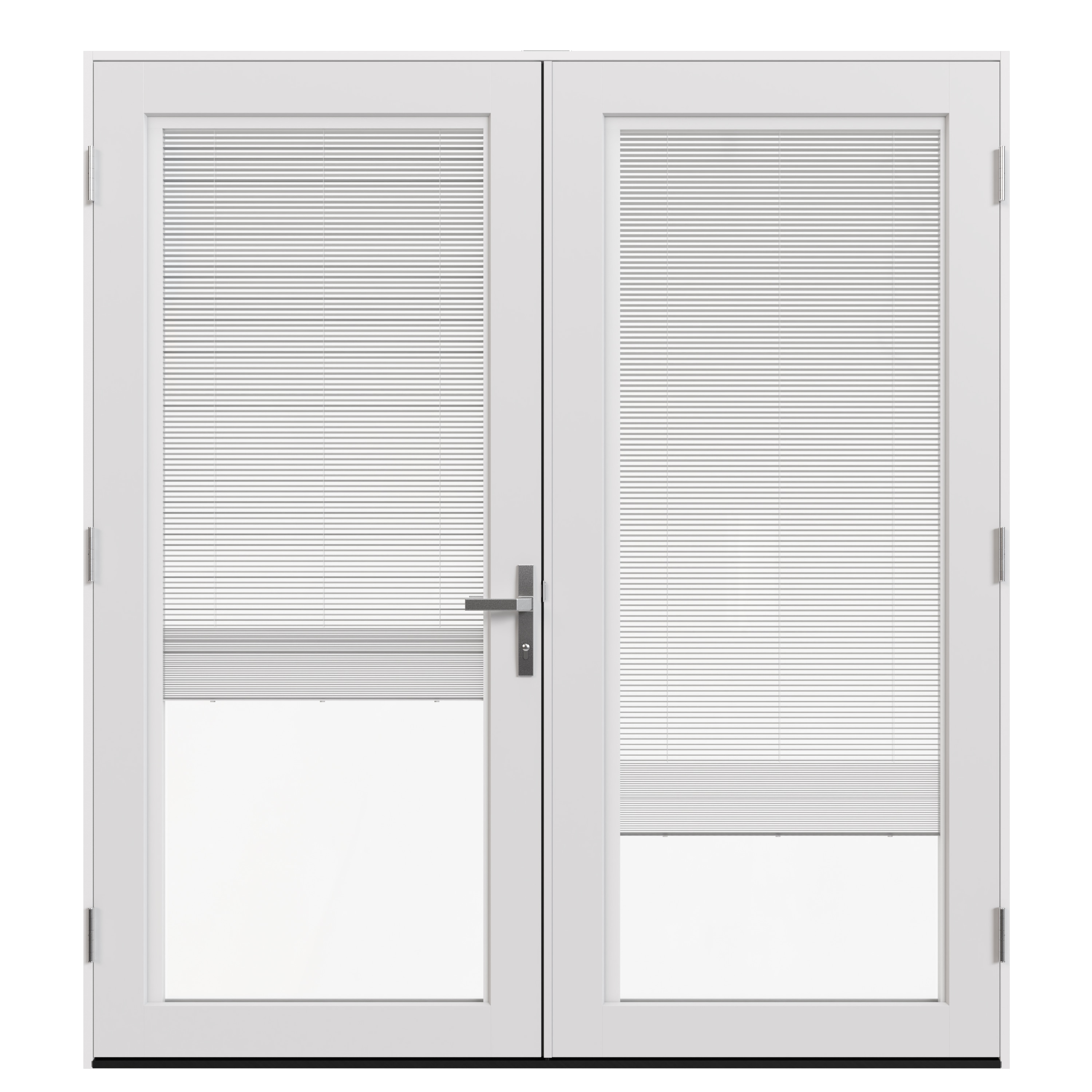 JELD-WEN F-4500 72-in x 80-in x 4-9/16-in Jamb Primed Fiberglass Right-hand outswing French Patio Door with Low-E Glass with Blinds