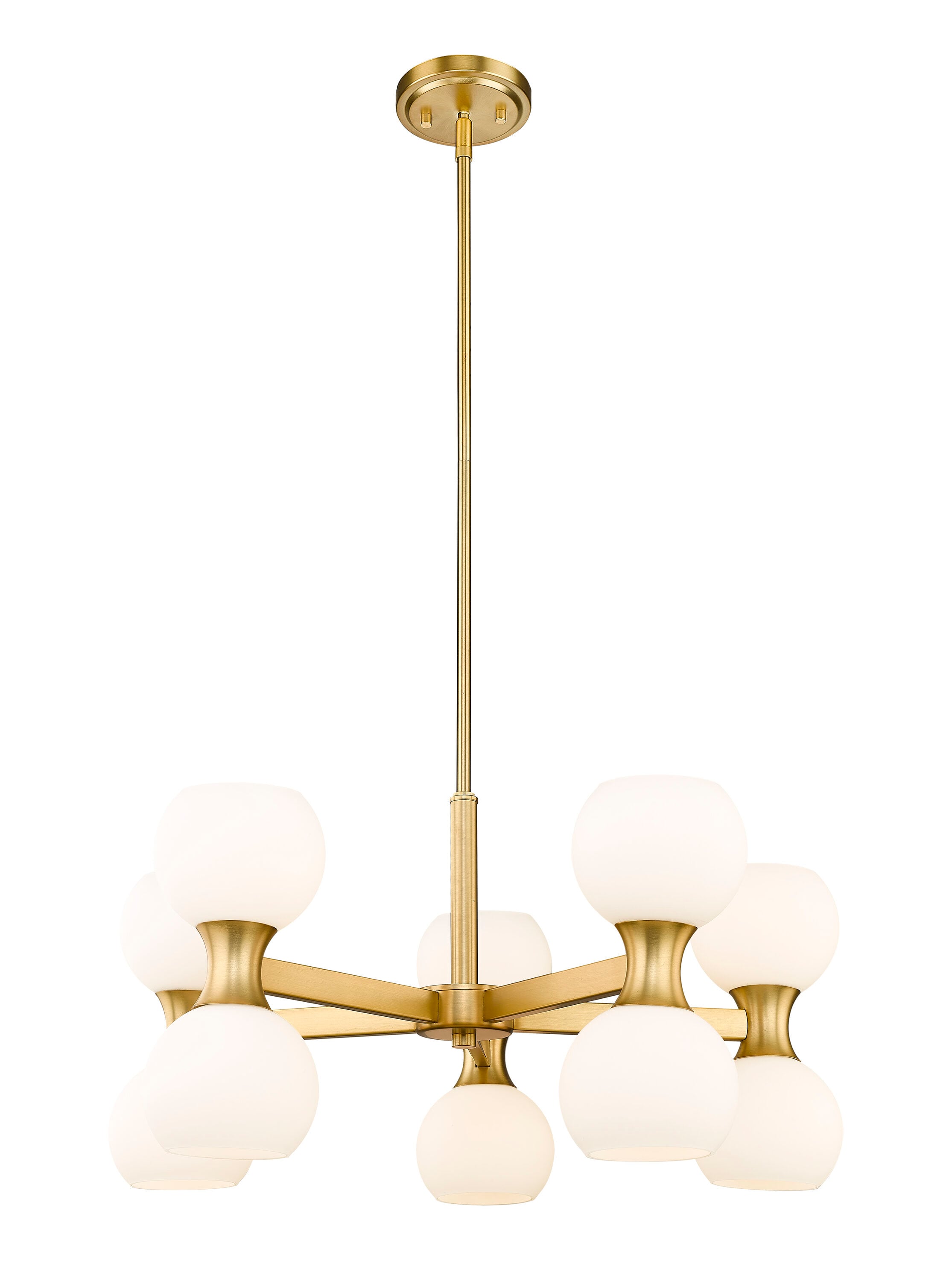 Modern Gold 10-Light Chandelier with Opal Glass Shades