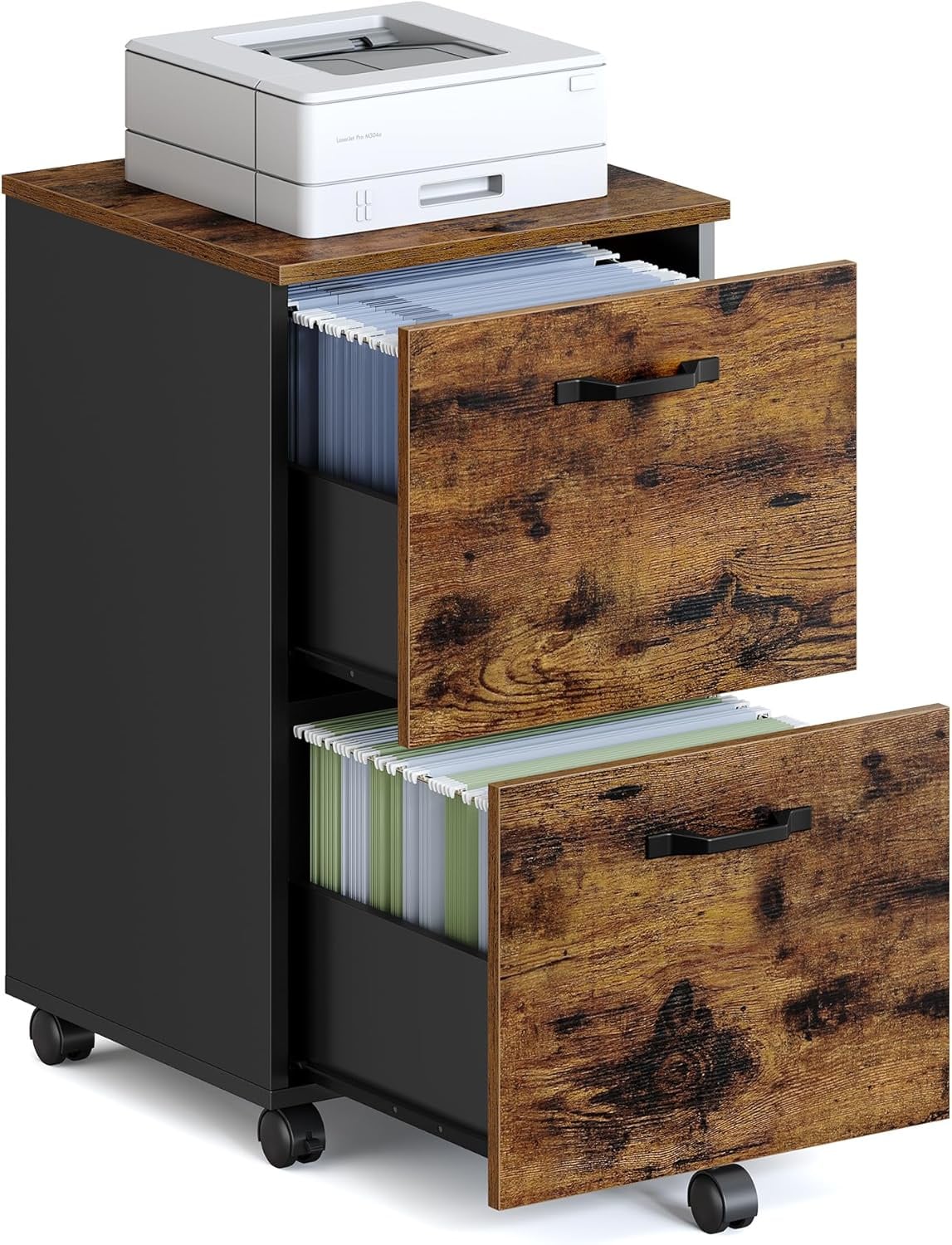 SONGMICS HOME OFC040B01V1 2-Drawer Rolling File CabinetRustic Brown and Ink Black