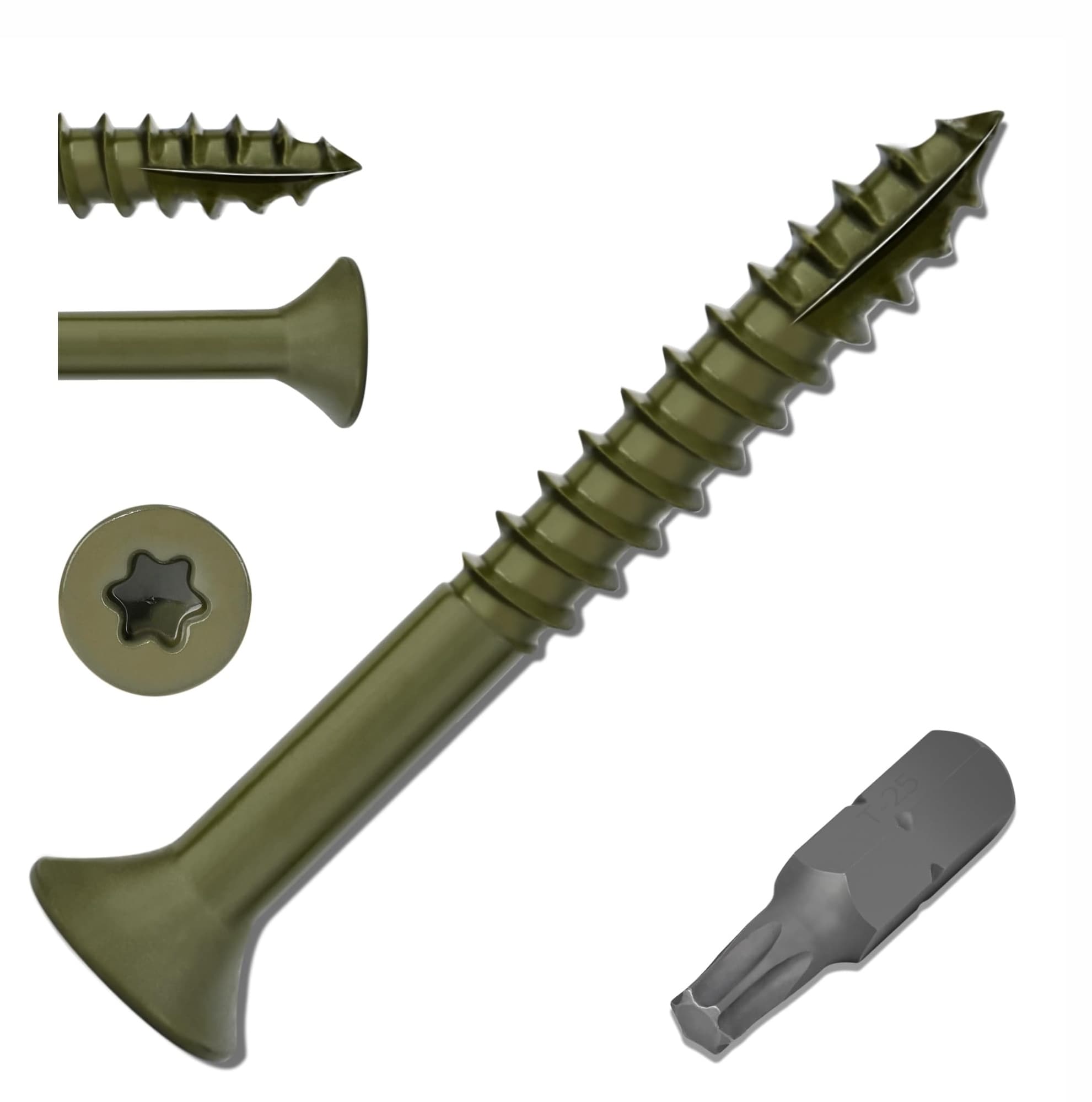 Phewnyzo  Deck Screws Number 9 by 2-1/4 Inch Exterior Torx Wood Screws with T25 Star Drive Bit Ceramic Coating Green 50 Pieces