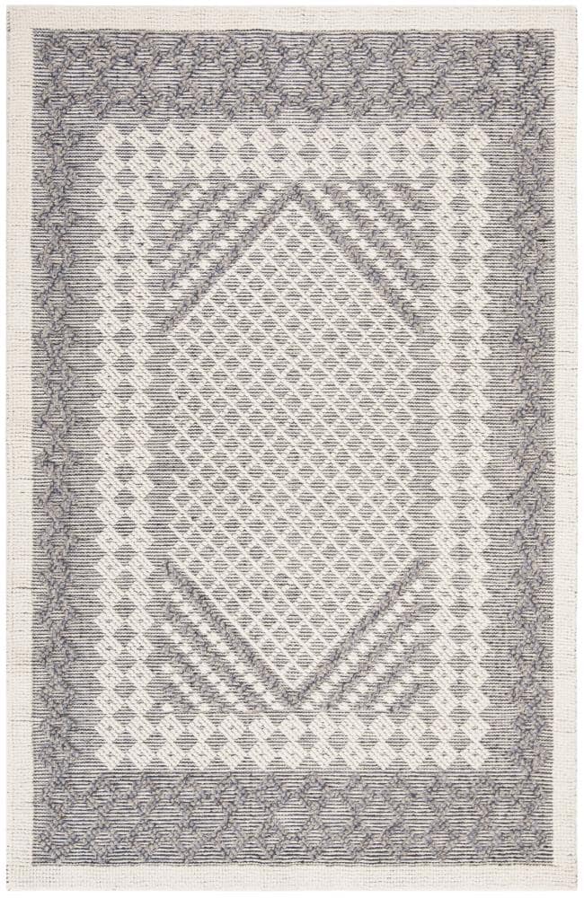 Natura Cream and Navy Handwoven Wool 6' x 9' Area Rug