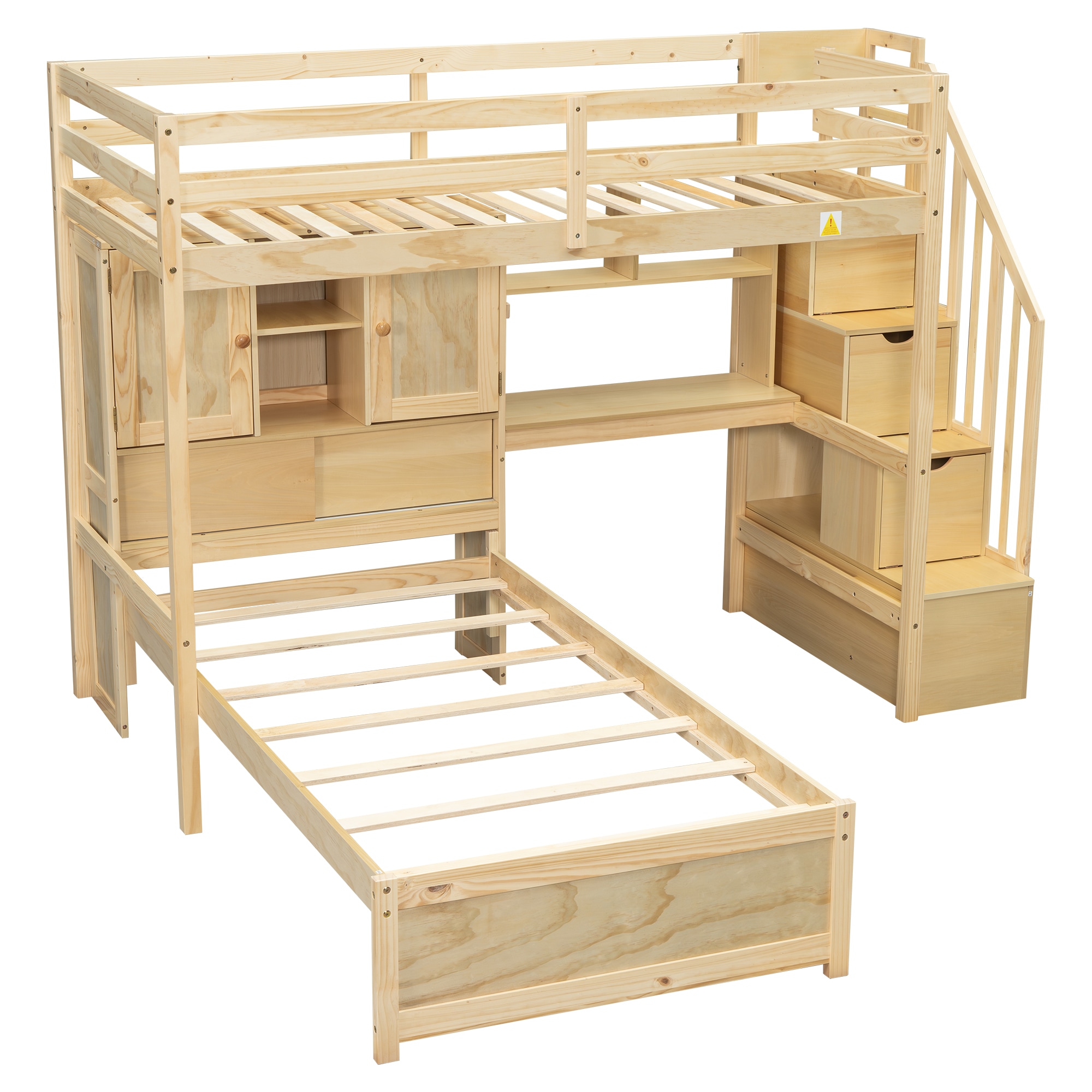 LUXEYARD Twin over Twin Loft Bed with Built-in Desk and Staircase With ...