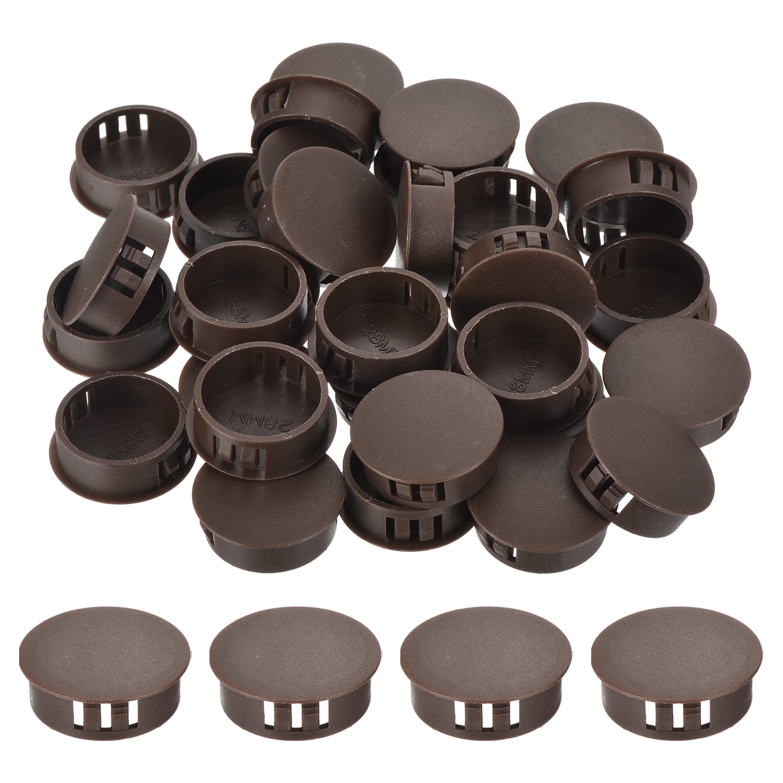 Unique Bargains 32pcs 28mm(1 1/8inch) Brown Plastic Hole Plugs Flush Type Panel Hole Plugs Insert End Caps for Locking Hole Tubes Furniture Cabinet