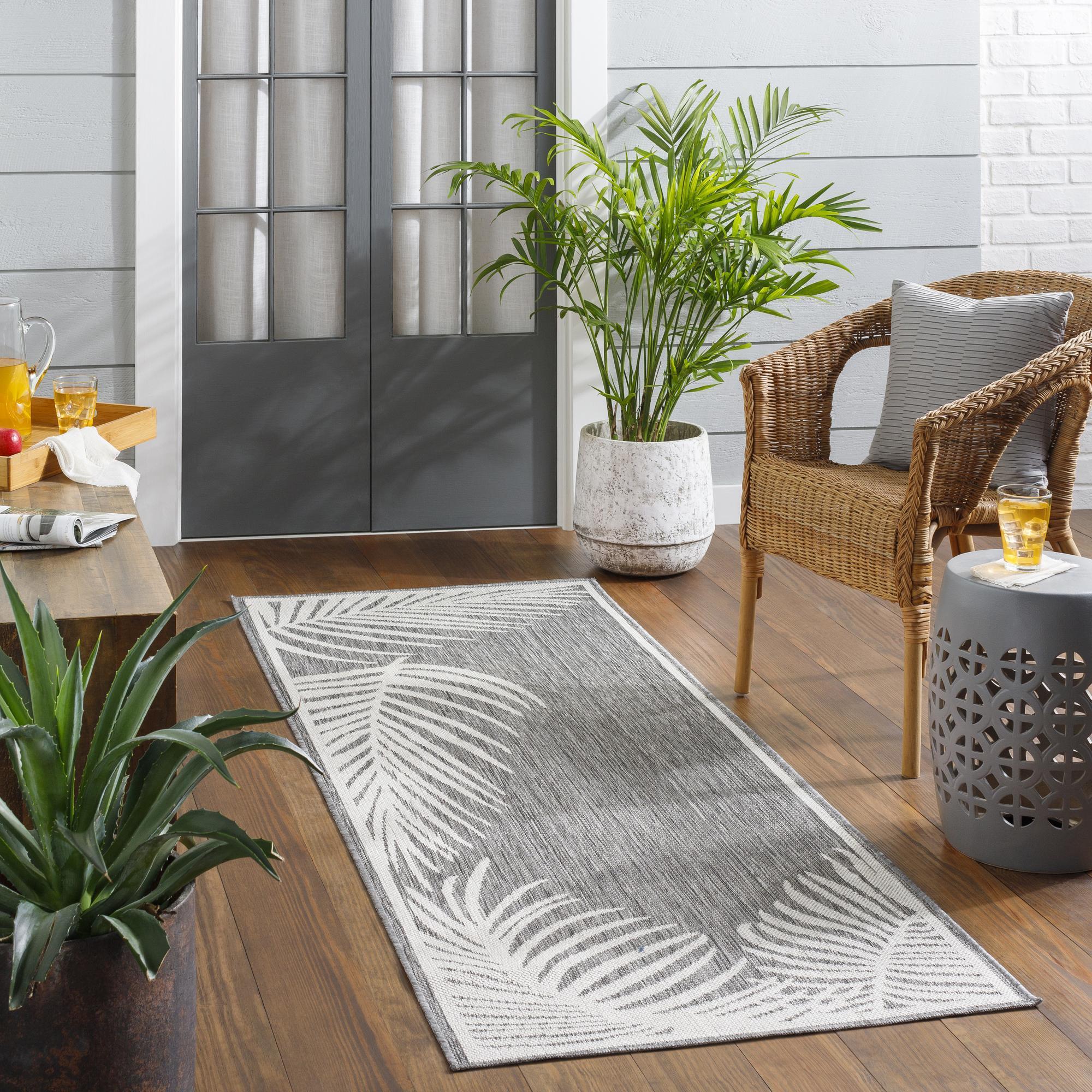 Livabliss LBH2350-2773 Long Beach 3 x 8 (ft) Polypropylene Dark Gray Rectangular Indoor/Outdoor Floral/Botanical Coastal Runner rug