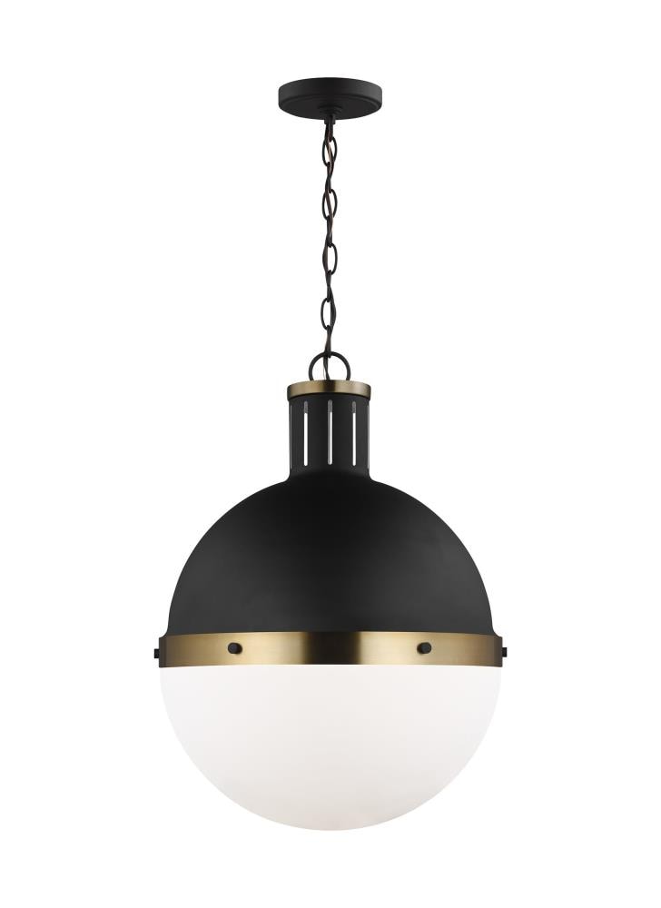 Generation Lighting 6677101-112 Hanks 1 -Light Midnight black Transitional White glass Globe Large Hanging Pendant light
