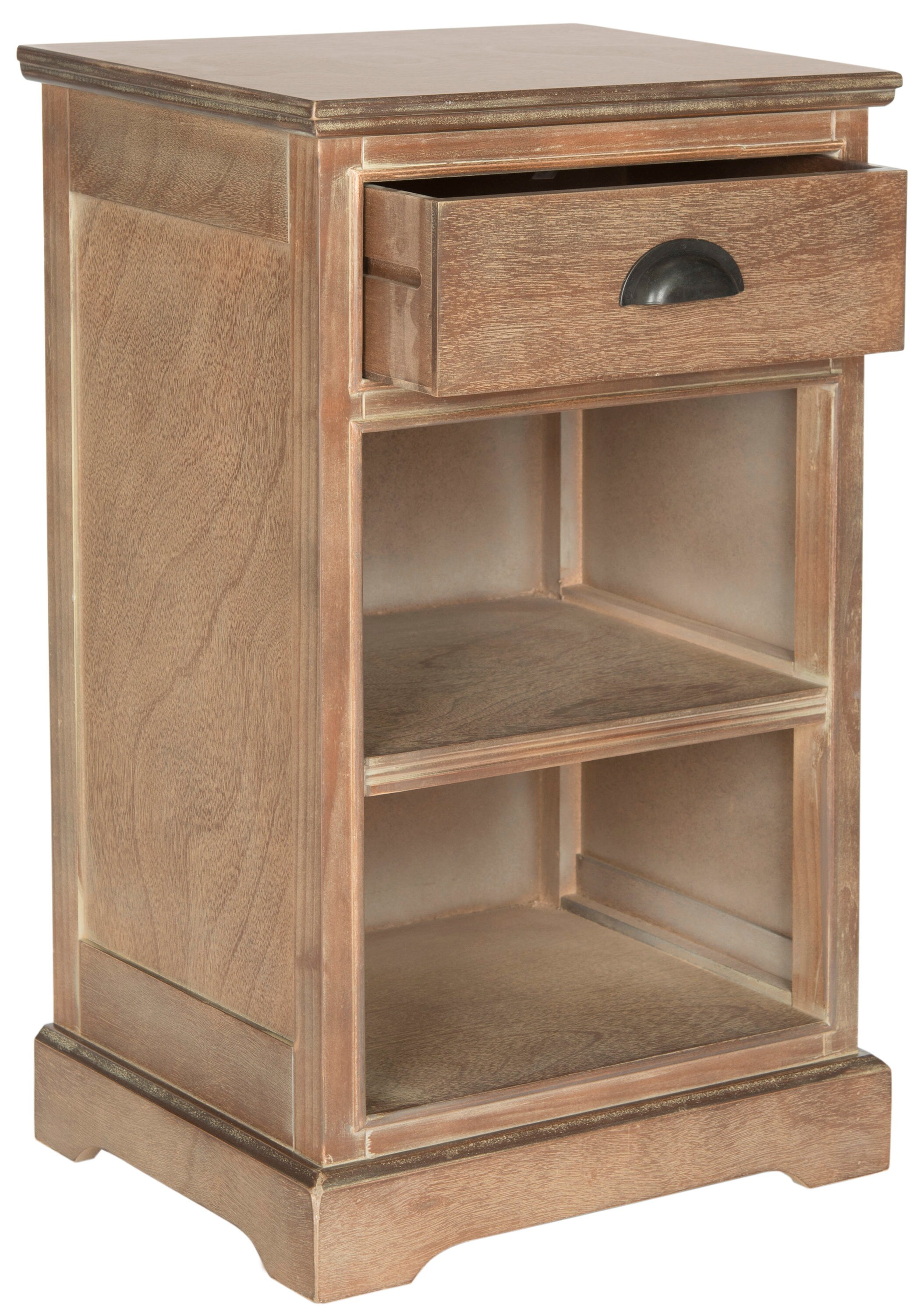 Beige Pine Transitional Rectangular Side Table with Storage