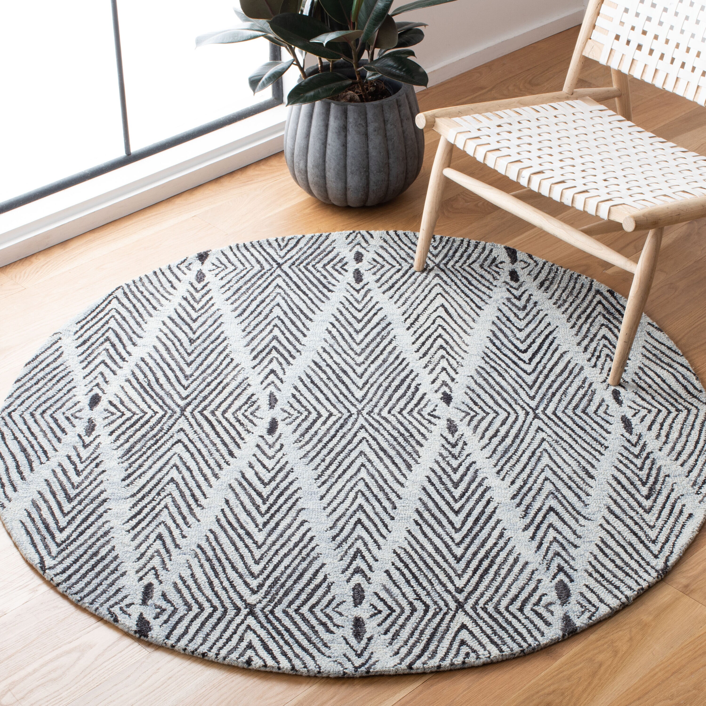  Micro-Loop 179 Light Blue/Charcoal Contemporary 5ft x 5ft Round Rug