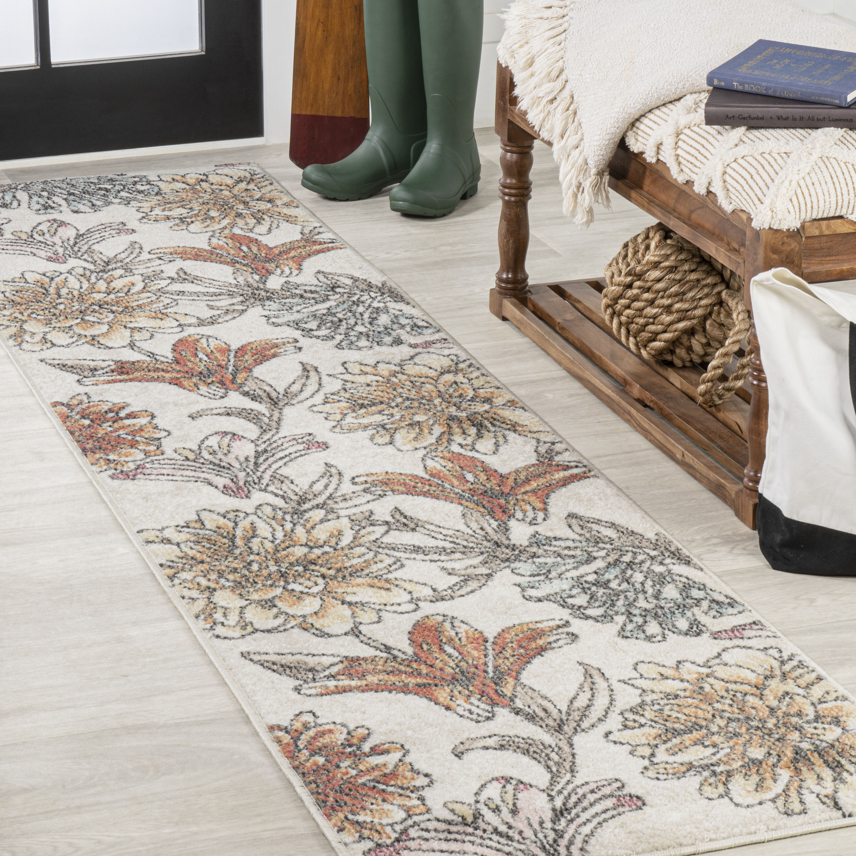 JONATHAN  Y CTP202B-28 Contemporary POP Giglio Modern Botanical Flower 2 x 8 (ft) Loomed Polypropylene Orange/Blue/Cream Rectangular Indoor Floral/Botanical Tropical Runner rug