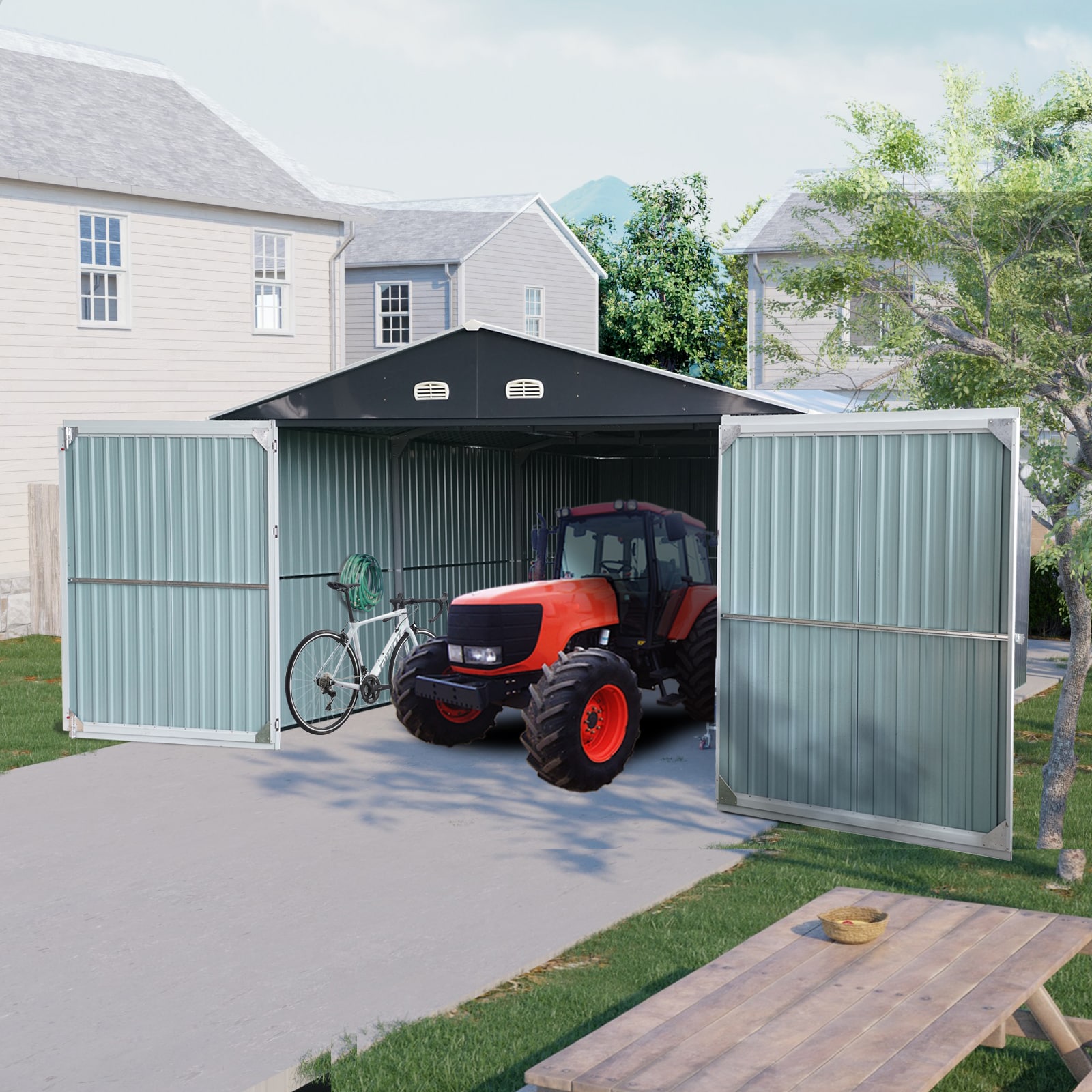 Xspracer ML-CH230WP 12.7-Feet W x 19.75-Feet L x 8.33-Feet H Black Metal Carport with Metal Roof