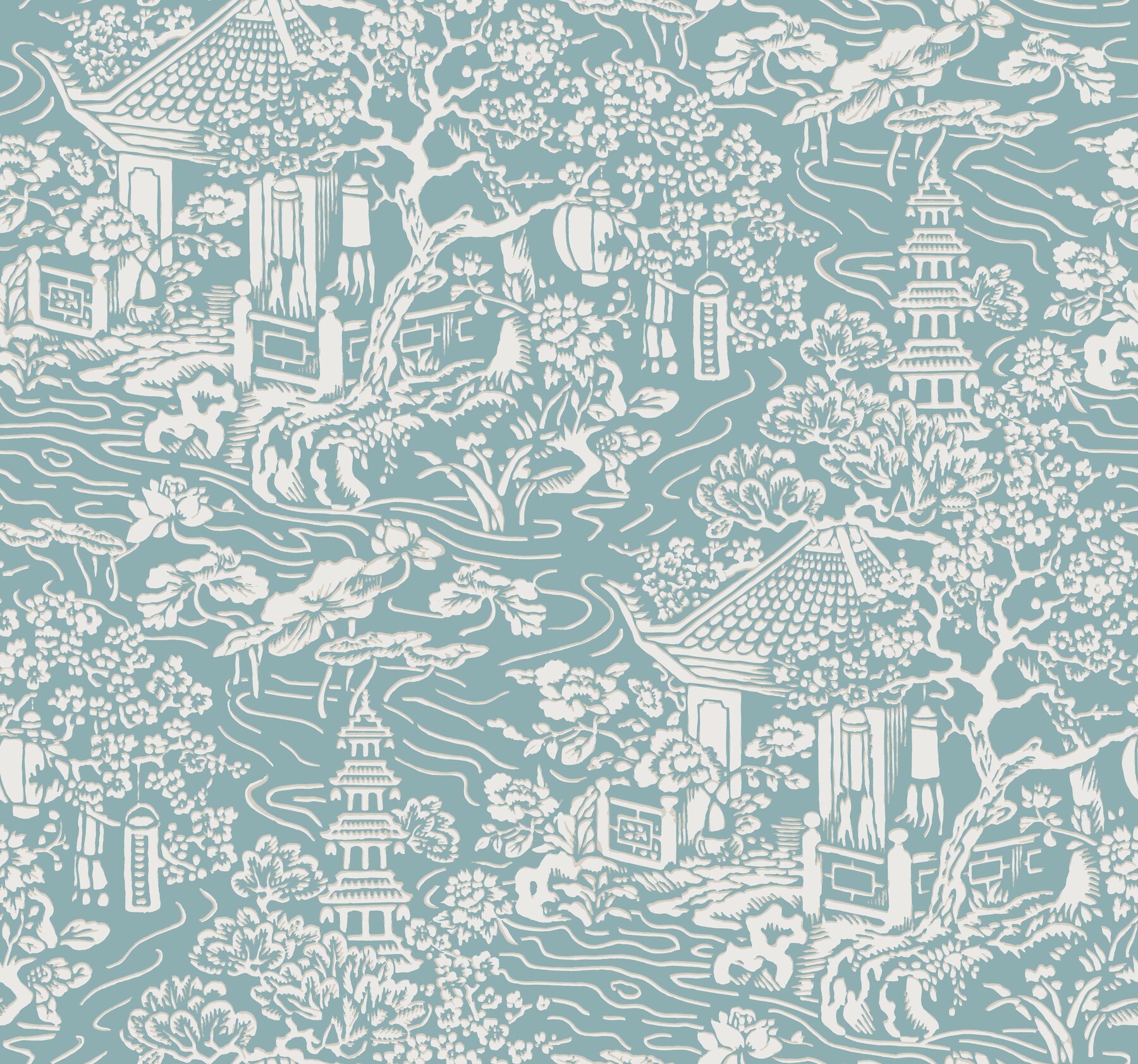 York Wallcoverings AF6575 Ronald Redding Designs Tea Garden 60.8-Sq. Feet Blue Non-woven Chinoiserie Unpasted Wallpaper