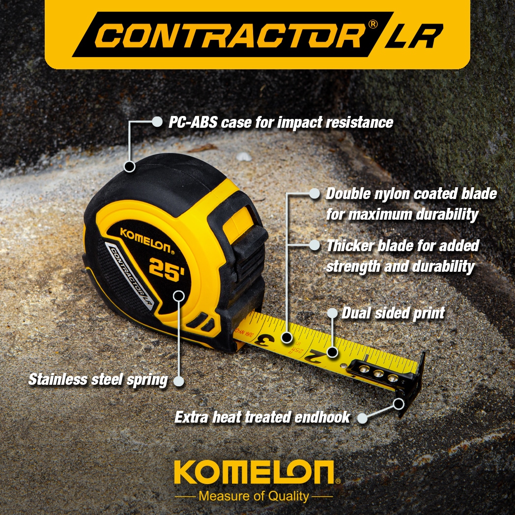 Komelon Contractor Lifetime Retraction 25-ft Tape Measure in the Tape  Measures department at