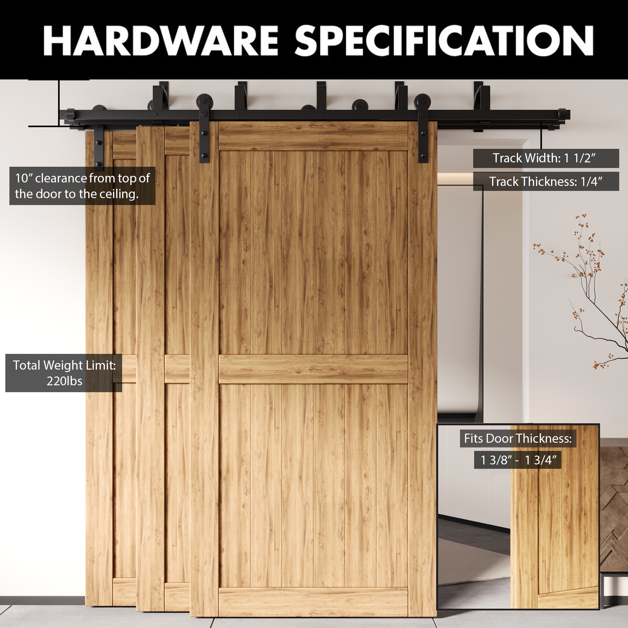 HOMACER ZTDZ7TGH180C Barn-Door-Roller-Kits - View #2