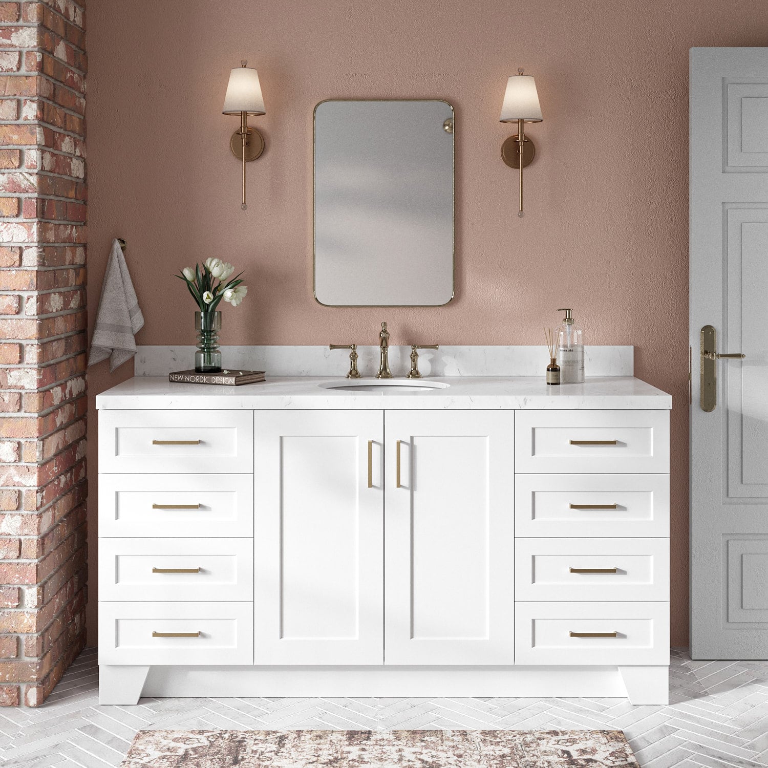 ARIEL Q066SCQOVOWHT Taylor 66.25-in White Undermount Single Sink Bathroom Vanity with Carrara White Quartz Quartz Top