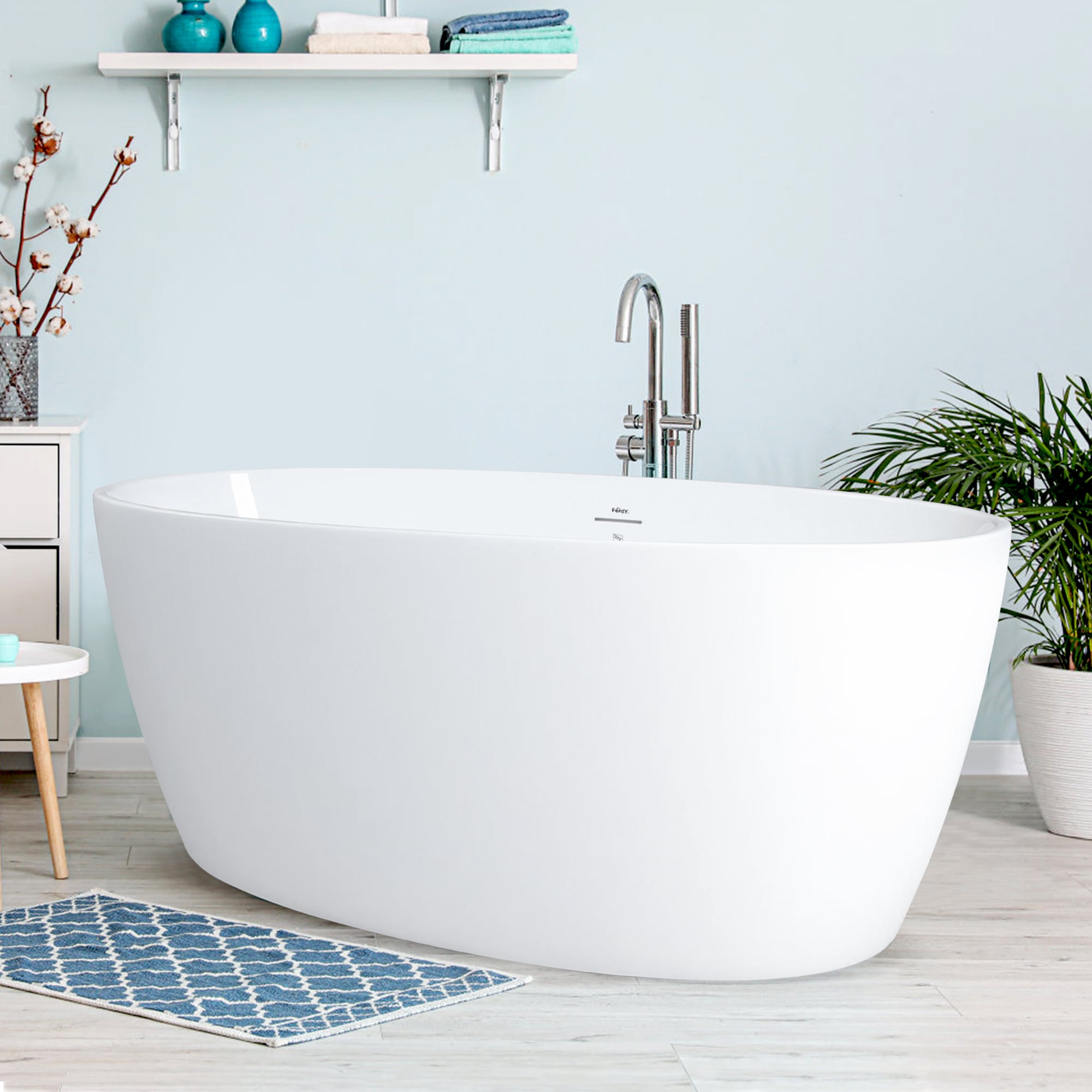FerdY FERDY-02119-1500-BN Tahiti 30.50-in x 59.40-in White Acrylic Oval Freestanding Soaking bathtub with Drain ( Center Drain )