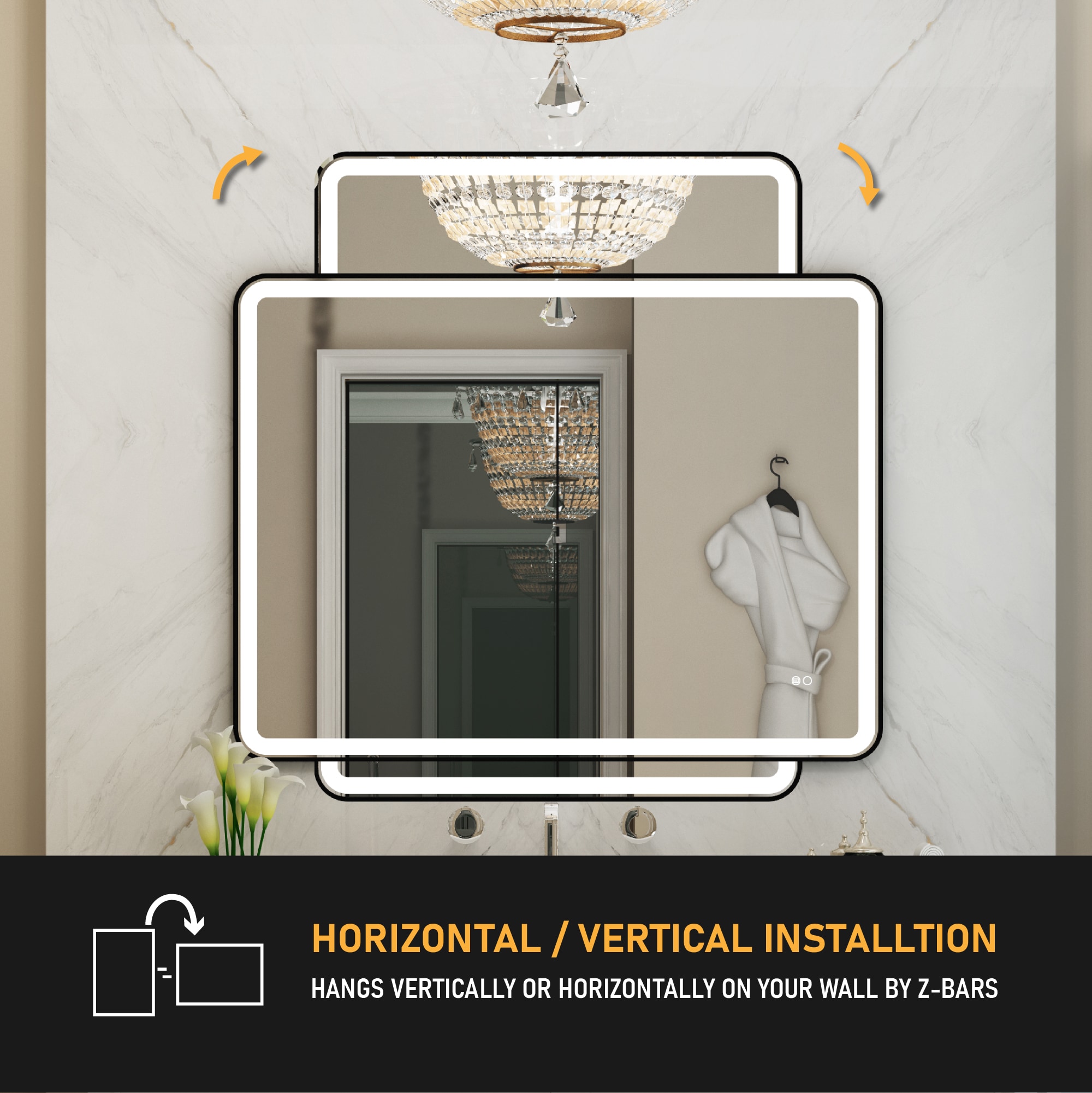 Forclover 48-in x 36-in Framed Rectangle Dimmable Lighted