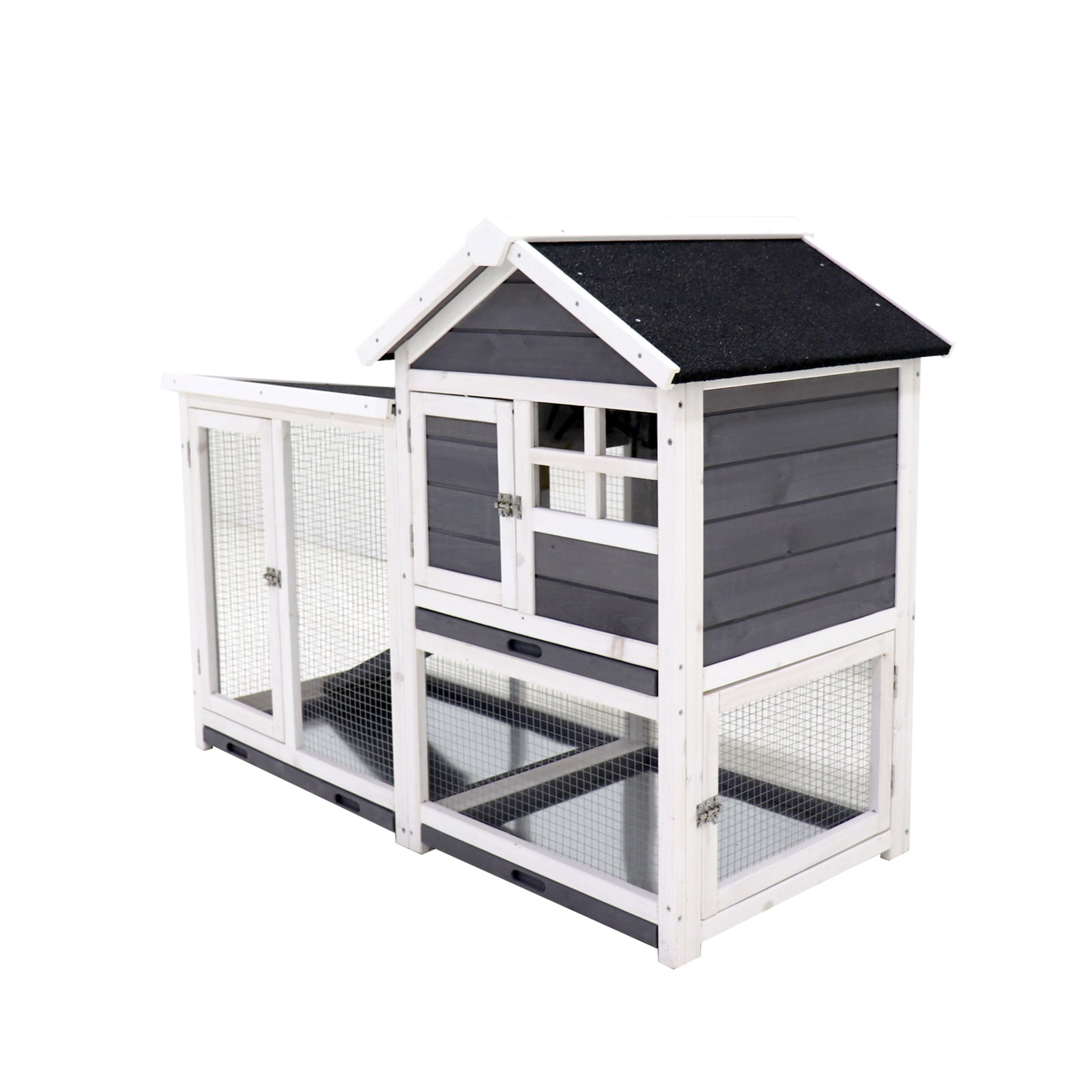 Kahomvis NH-QPW2-973 Gray Wood Convertible chicken coop and rabbit hutch