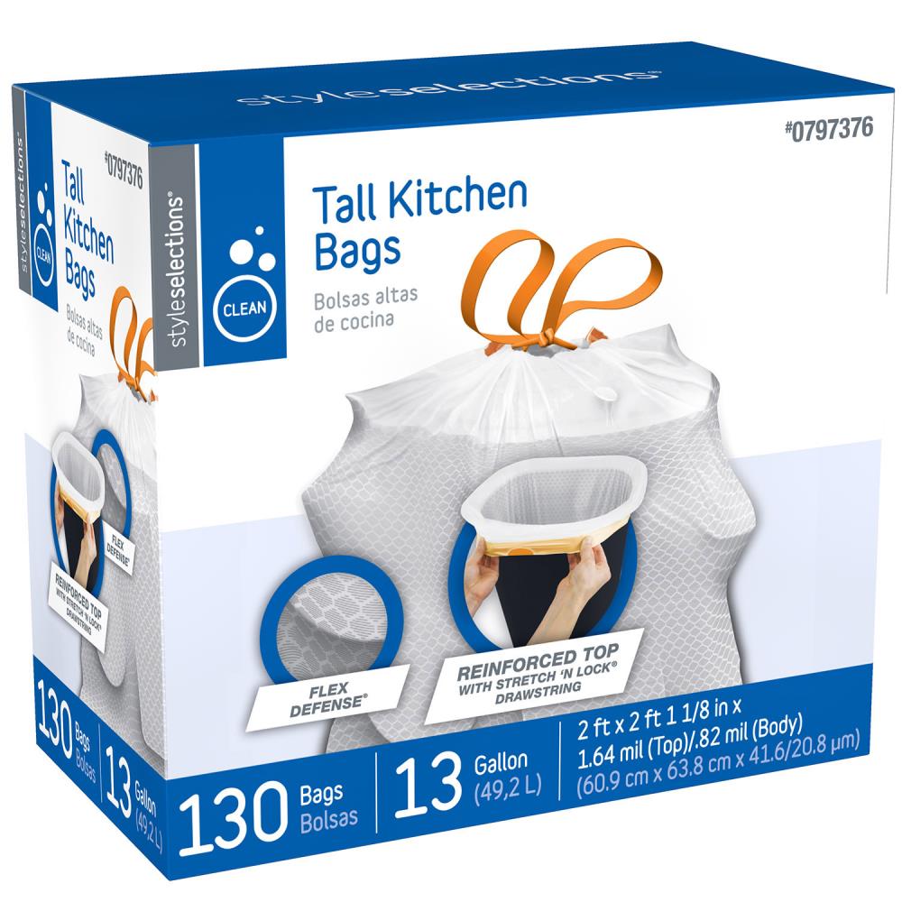 Aluf Plastics Tall Kitchen 13 Gallon Drawstring Trash Bags 0.9 MIL - (