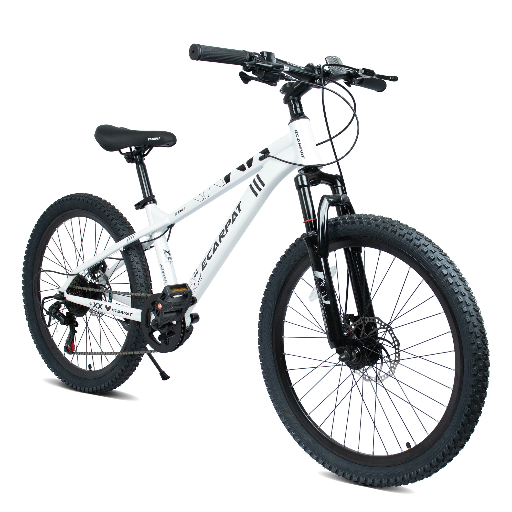 WOQWOQ Adult Mountain Bike Front Suspension Dual Disc Brakes Steel Frame Non Slip Tires Outdoor Cycling White