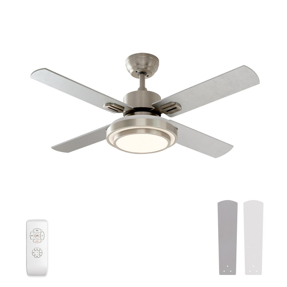 Warmiplanet WICF02-1 Fionn 44-in Color-Changing Integrated LED Nickel with Wood Blades Ceiling Fan With Light - Remote Included ( 4 -Blade )