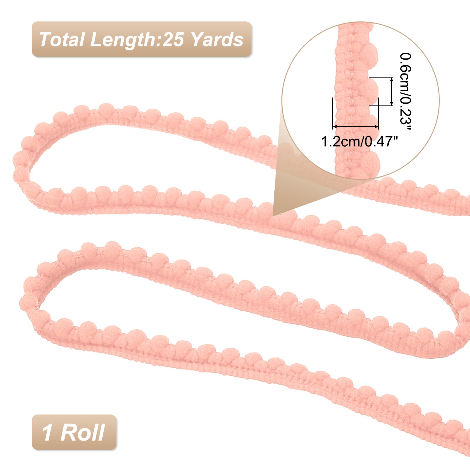 Unique Bargains 25 Yards Pom Trim Ribbon 0.5 Inch Wide Pink Pom Ball ...