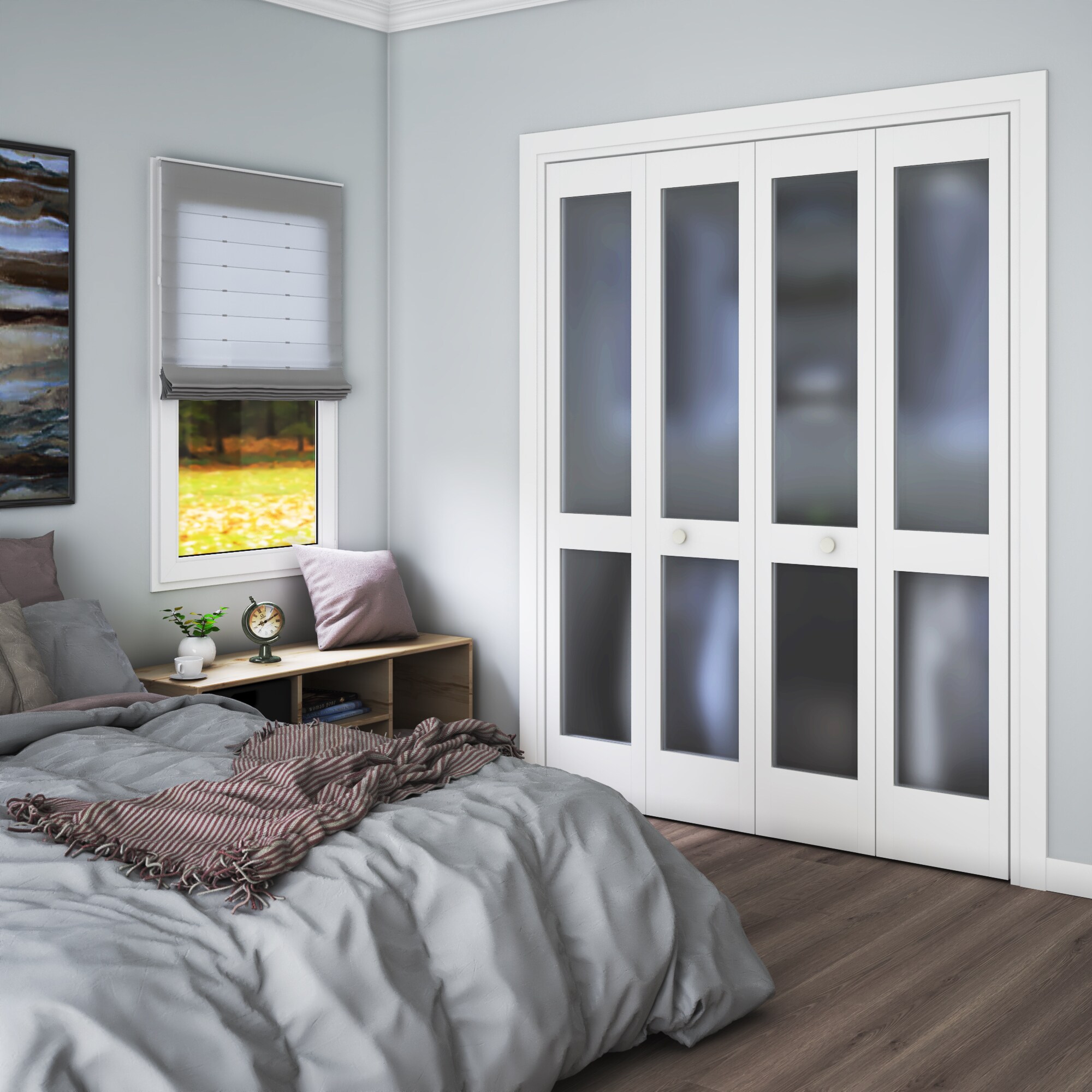 EightDoors 36-in X 80-in White 2-panel Square Frosted Glass Smooth ...