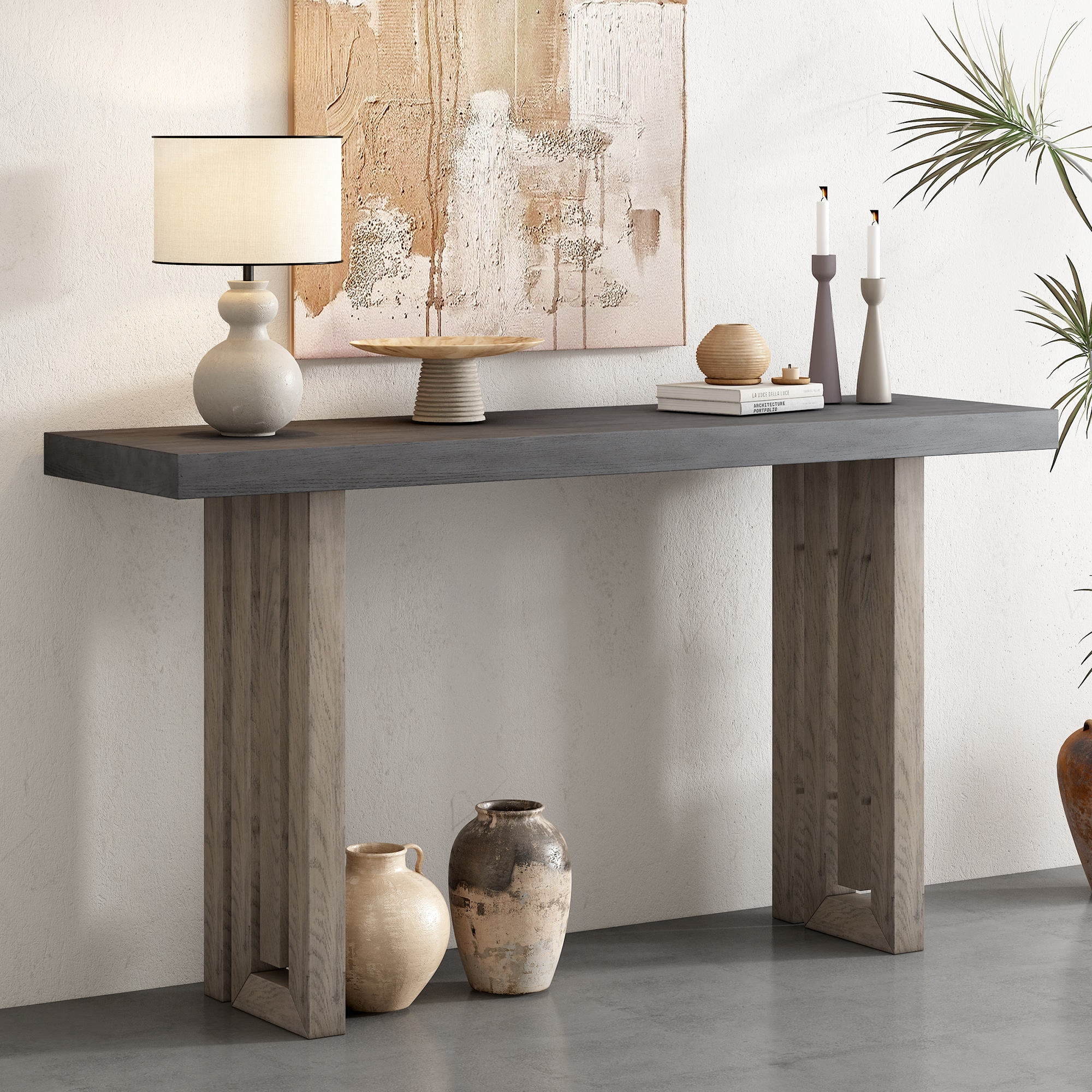 ModernLuxe N711P170550E Uniquely Designed Oak Veneer Console Table with Distinctive Side Shapes Suitable for Entryway Hallway Living Room Foyer Corridor