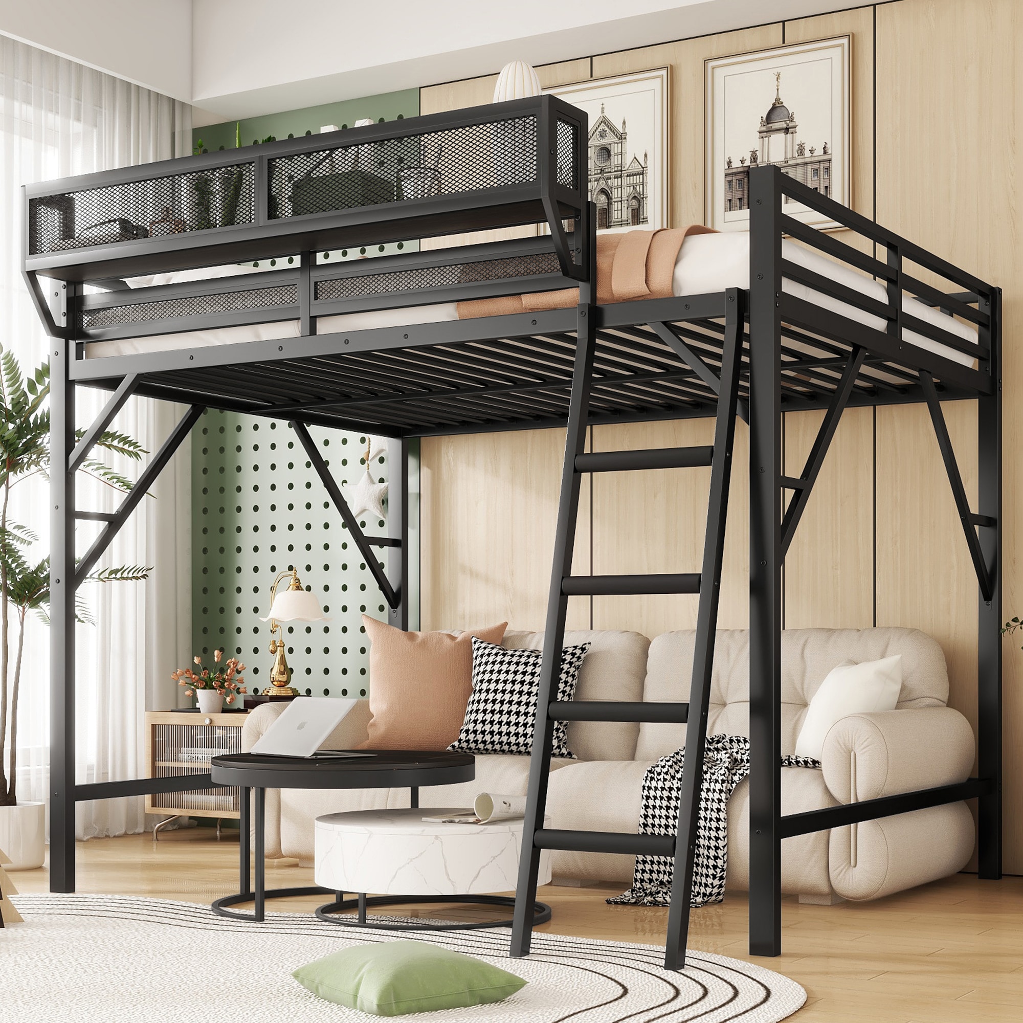 LOVMOR Twin Size Floor Bed with Fence without Door Rubber Wood Floor ...