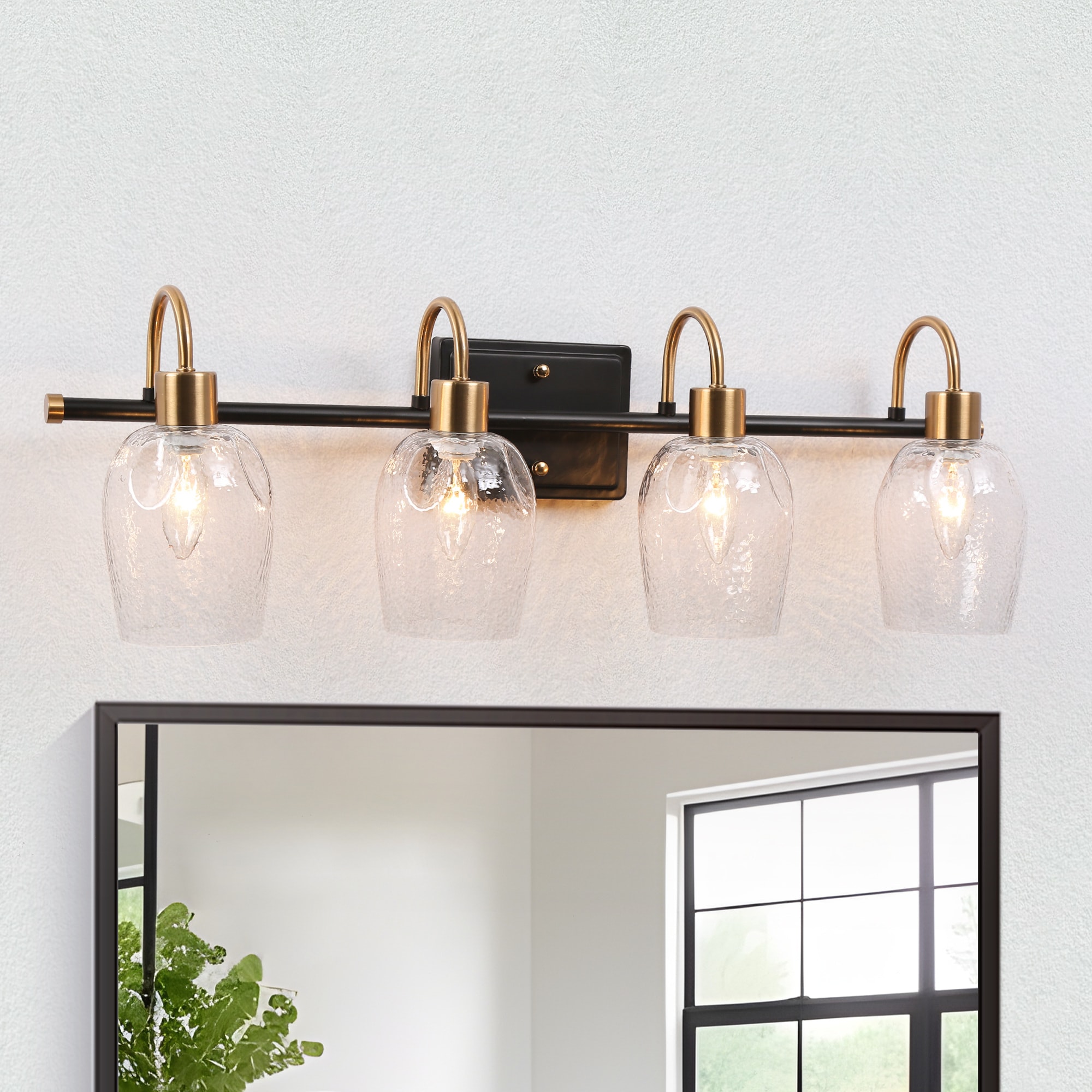 ZEVNI L3EMVJJYW72W4SD8 Abey 28-in 4 -Light Matte Brass Transitional Vanity light bar