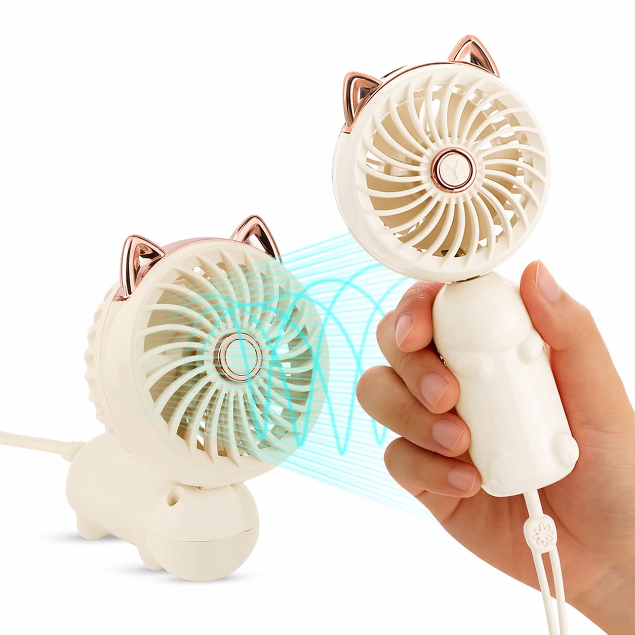 AOIZGMY  Portable Mini Handheld Fan with Lanyard 3 Speed Personal Table Fan Cat Ear Design Small Makeup Fan for Travel Office Girls Women Purple