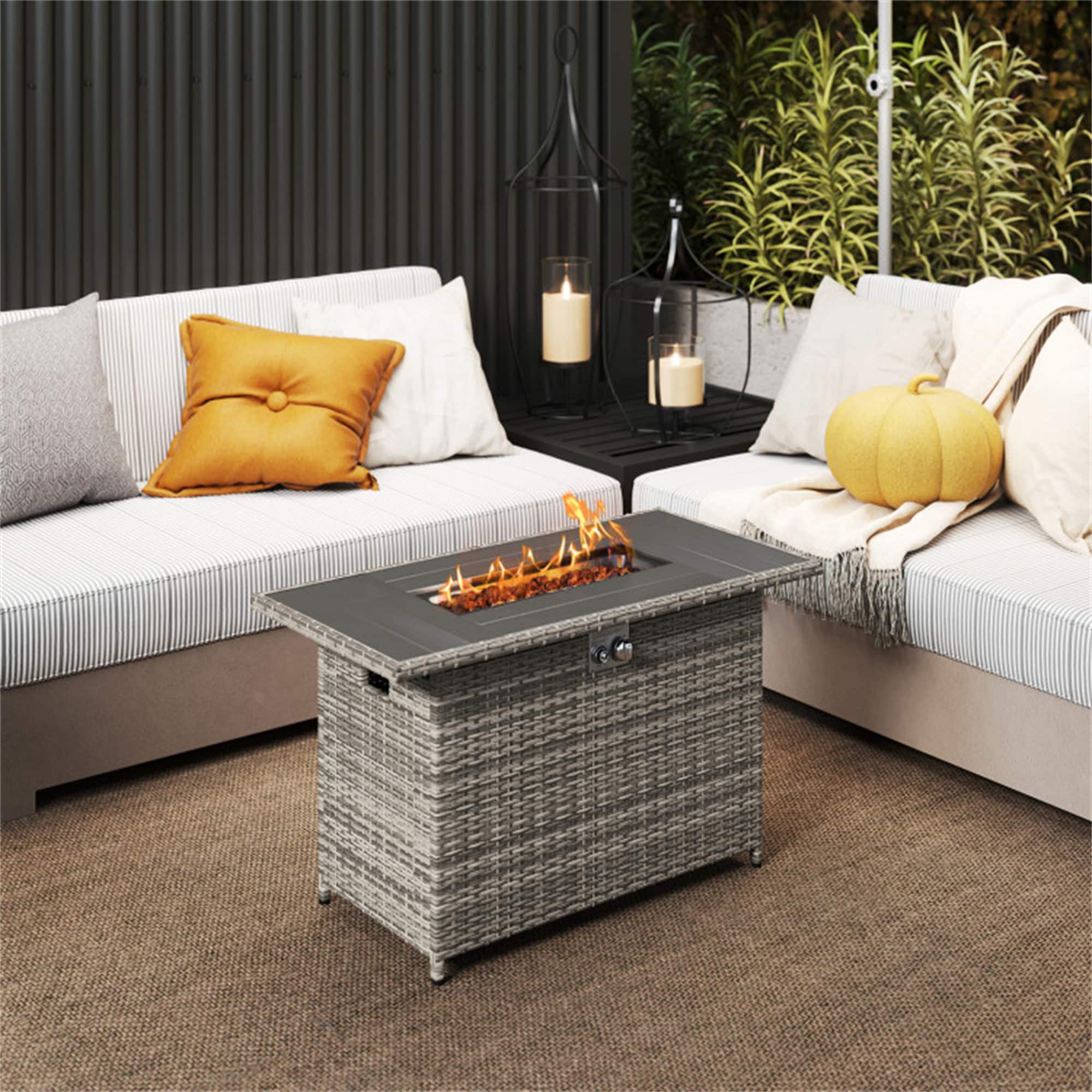 BABOOM Gas Fire Pits 44.5-in W 50000 Maximum BTUs Stainless steel Rectangle Liquid propane Fire pit table