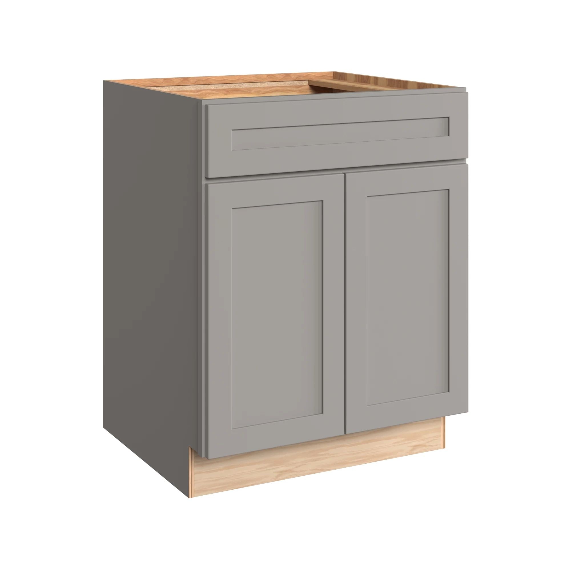 KraftMaid Momentum B27G81 Deveron 27-in W x 34.5-in H x 24-in D Pebble Grey Base Fully assembled Plywood Cabinet Recessed Panel Shaker