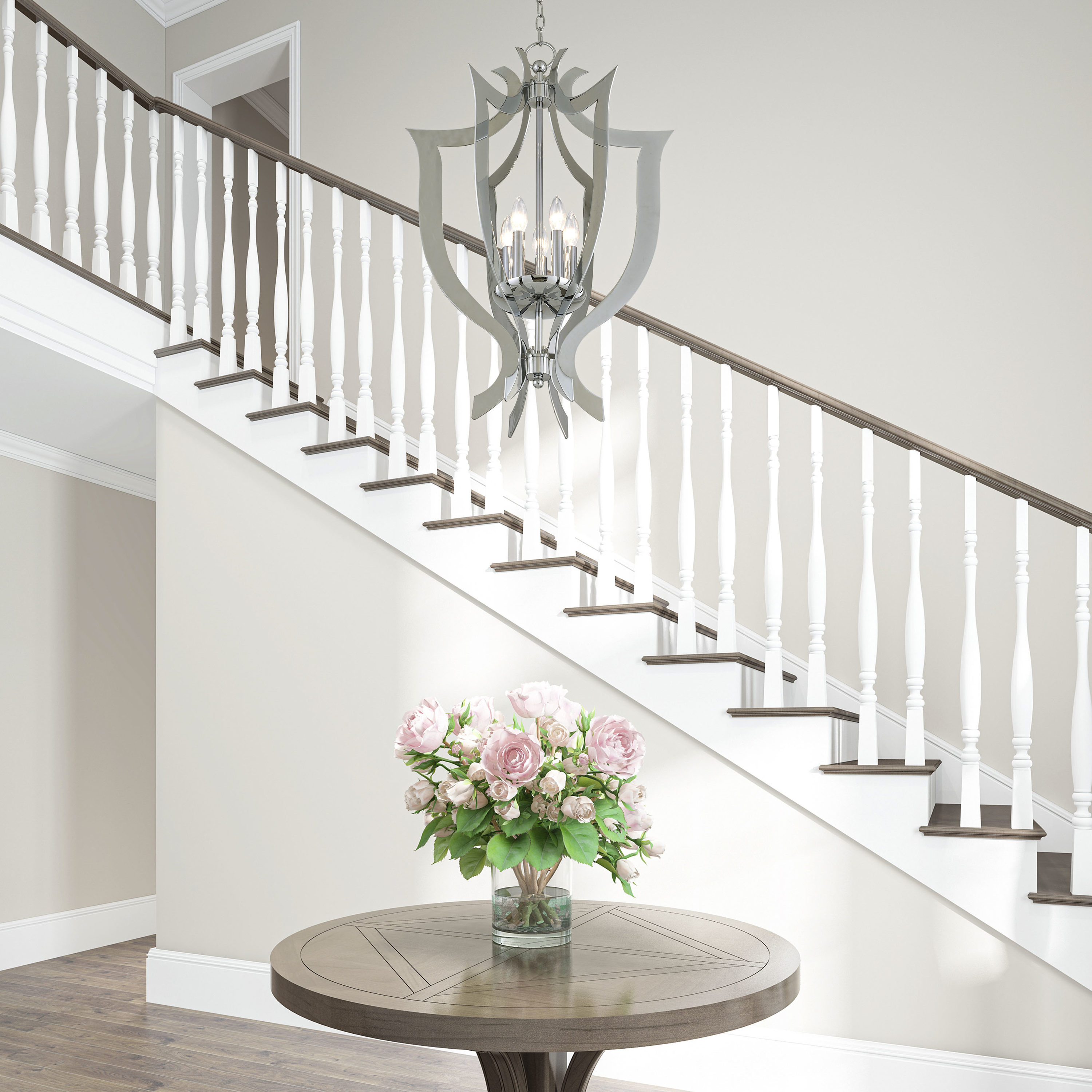Polished Chrome 5-Light Candelabra Chandelier with Laser-Cut Design