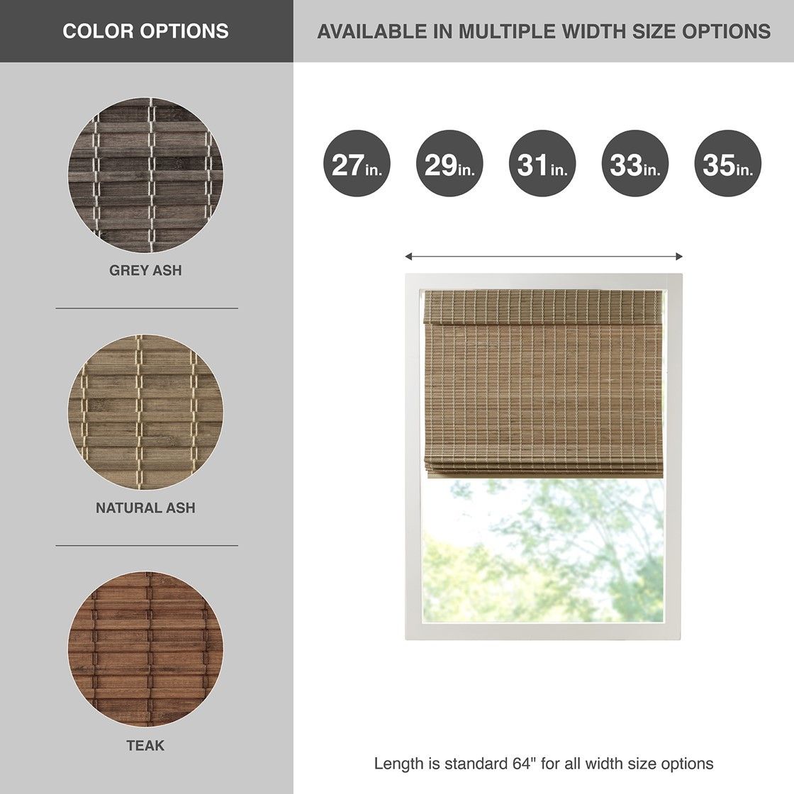 FUIOP MYUT 33-in x 64-in Natural Ash Light Filtering Cordless Bamboo ...