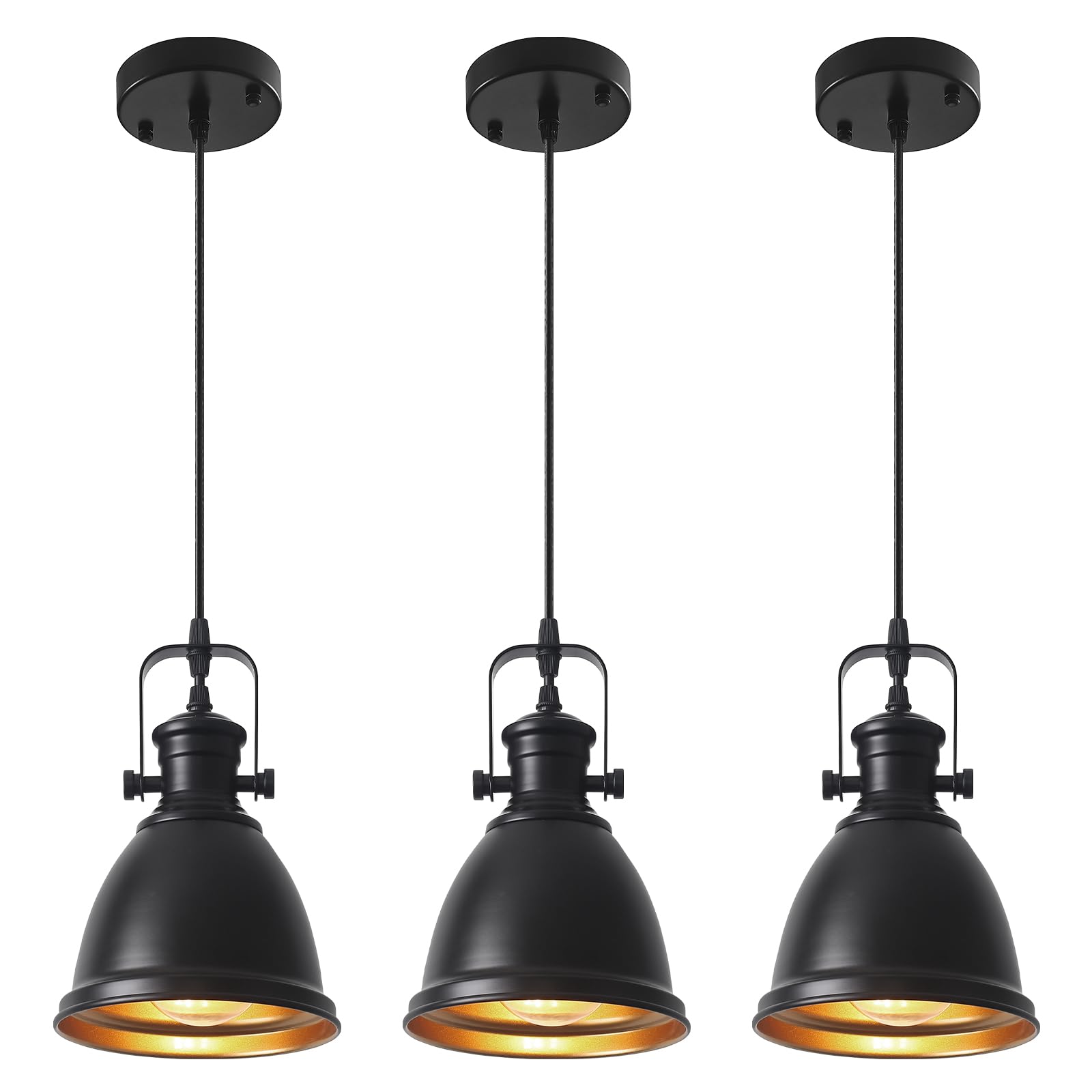 IUEST  Black Pendant Lights Kitchen Island 3 Pack Vintage Farmhouse Pendant Light Fixtures Adjustable Height for Dining Room Living Room Bar