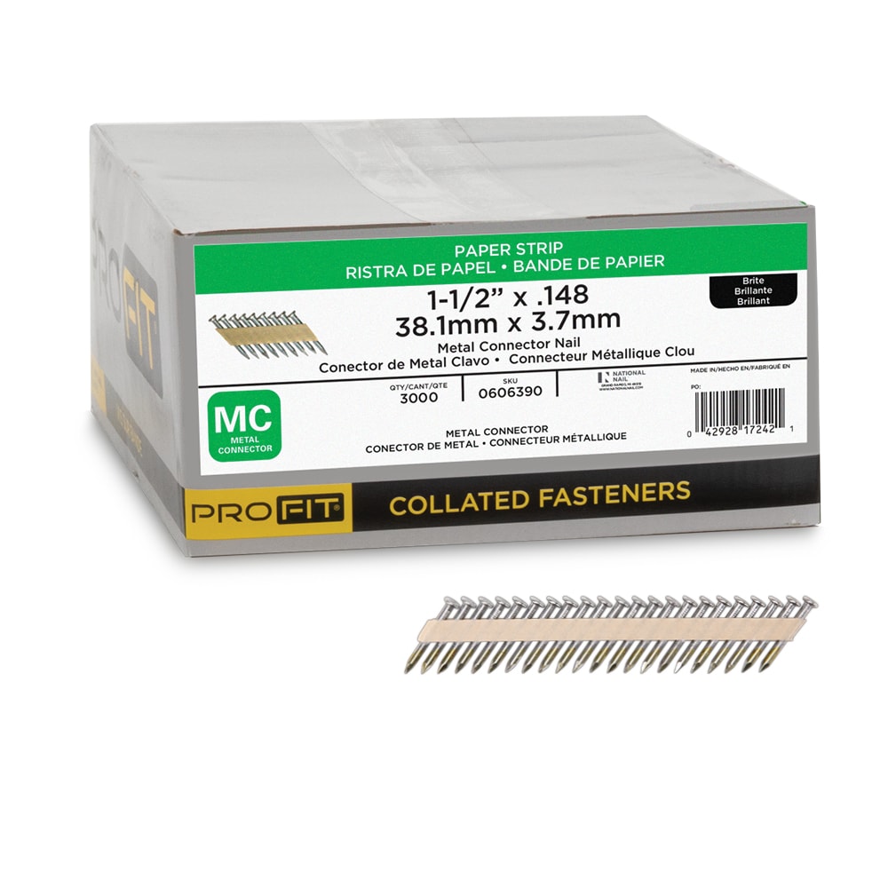 PRO-FIT 0606390 1-1/2-in x 0.148-Inches 33 -Degree Bright Smooth Shank Collated Framing nails ( 3000 -Per Box )