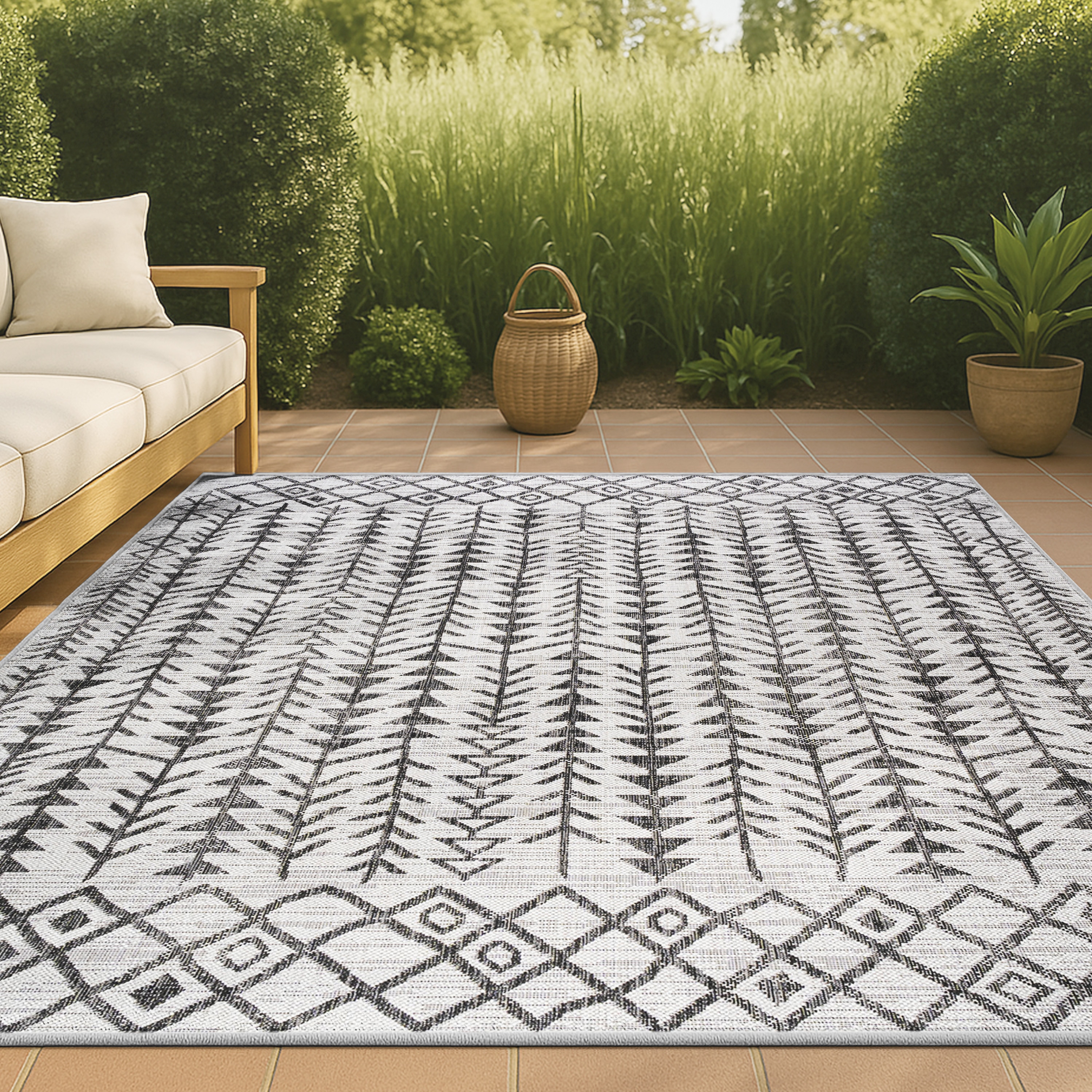 JONATHAN  Y SMB132D-5 Santa Monica Tokay 5 x 8 (ft) Loomed Polypropylene Ivory/Black Rectangular Indoor/Outdoor Trellis Bohemian/Eclectic Area rug