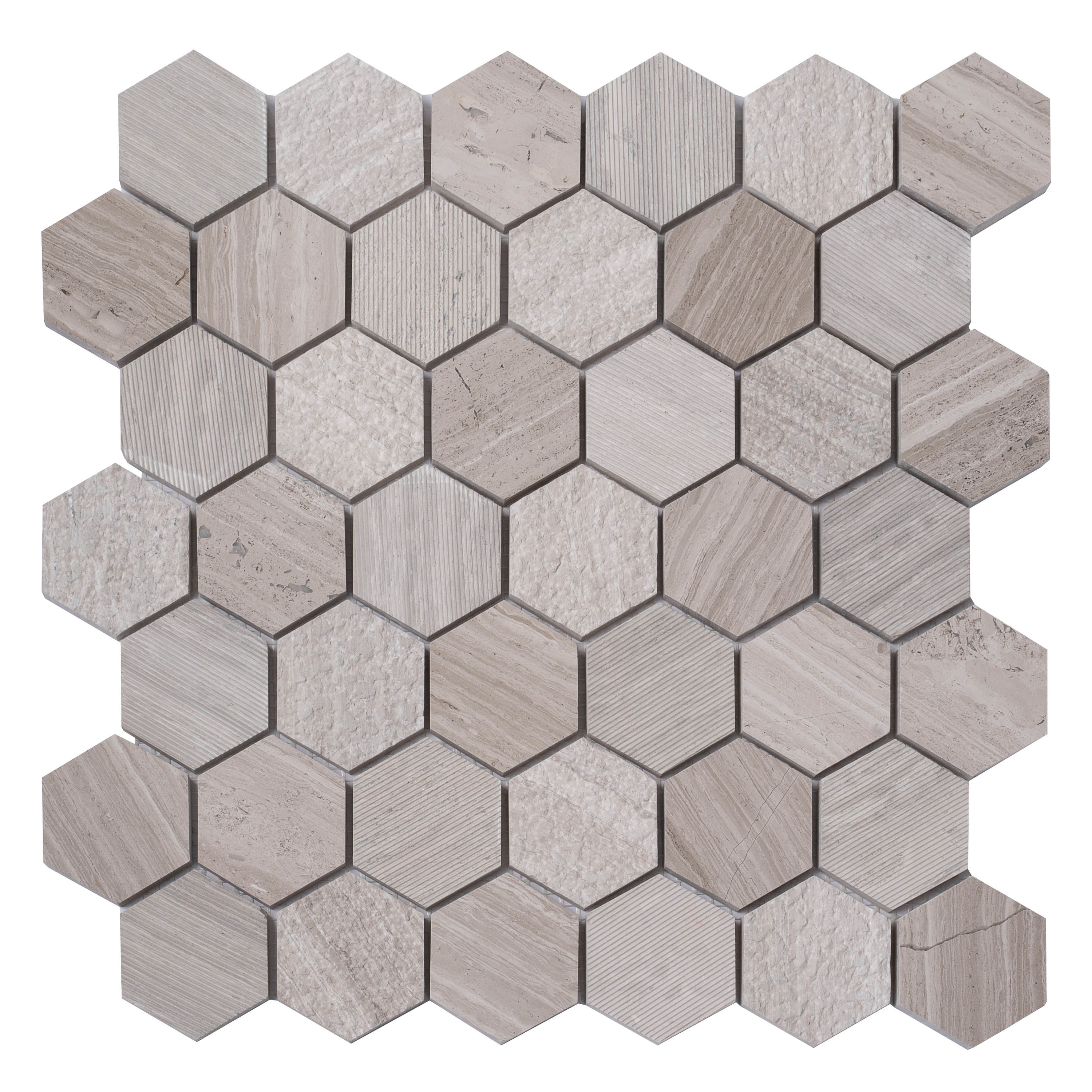Apollo Tile APLBL8801WGA Sparta Wooden Gray 12-in x 12-in Polished Natural stone Wood look Hexagon Mosaic Floor and Wall Tile ( 4.92-sq ft Carton )