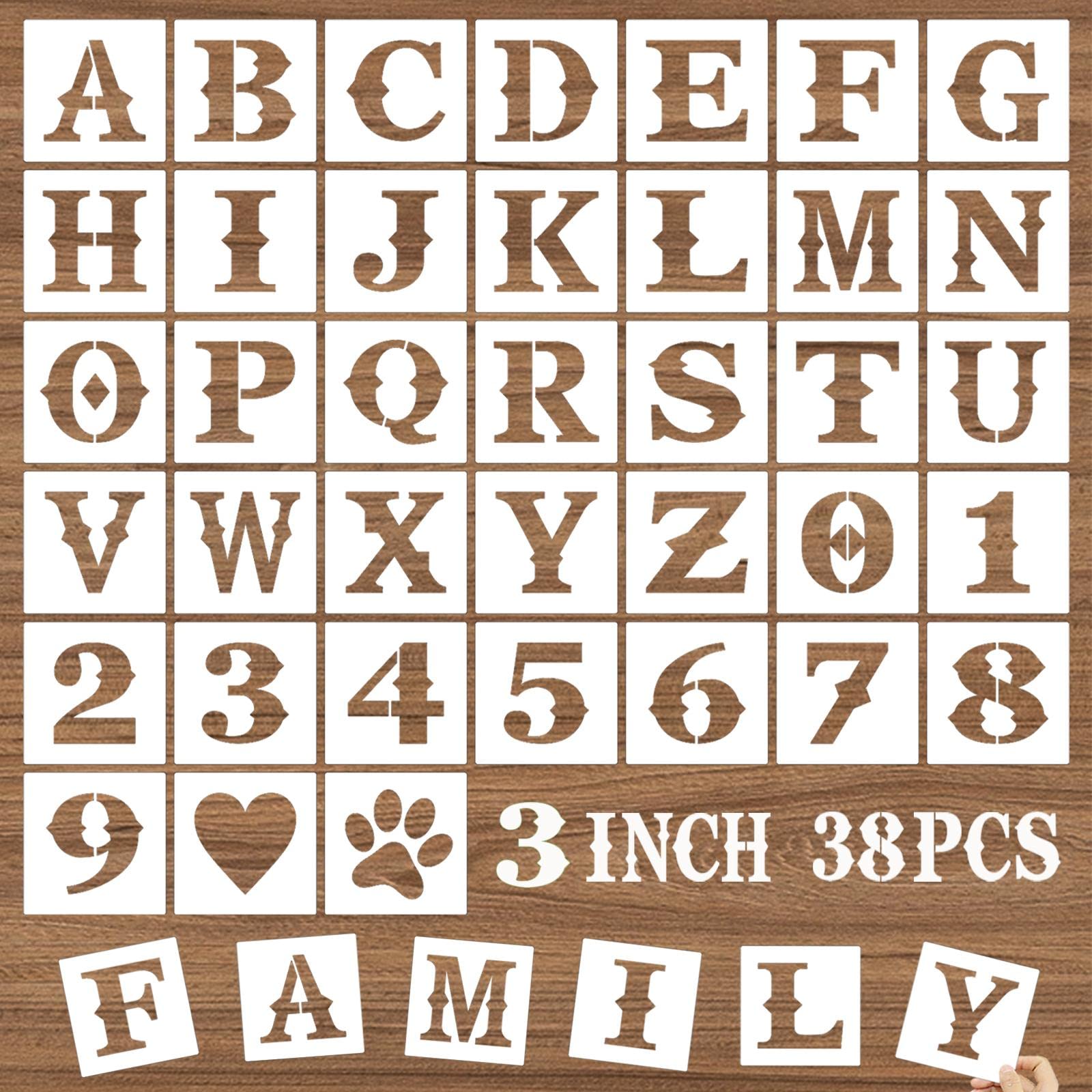 Misopily  3 Inch Letter Stencils and Numbers 38 Pcs Alphabet DIY Craft Stencils Reusable Plastic Drawing Templates for Painting on Wood Wall