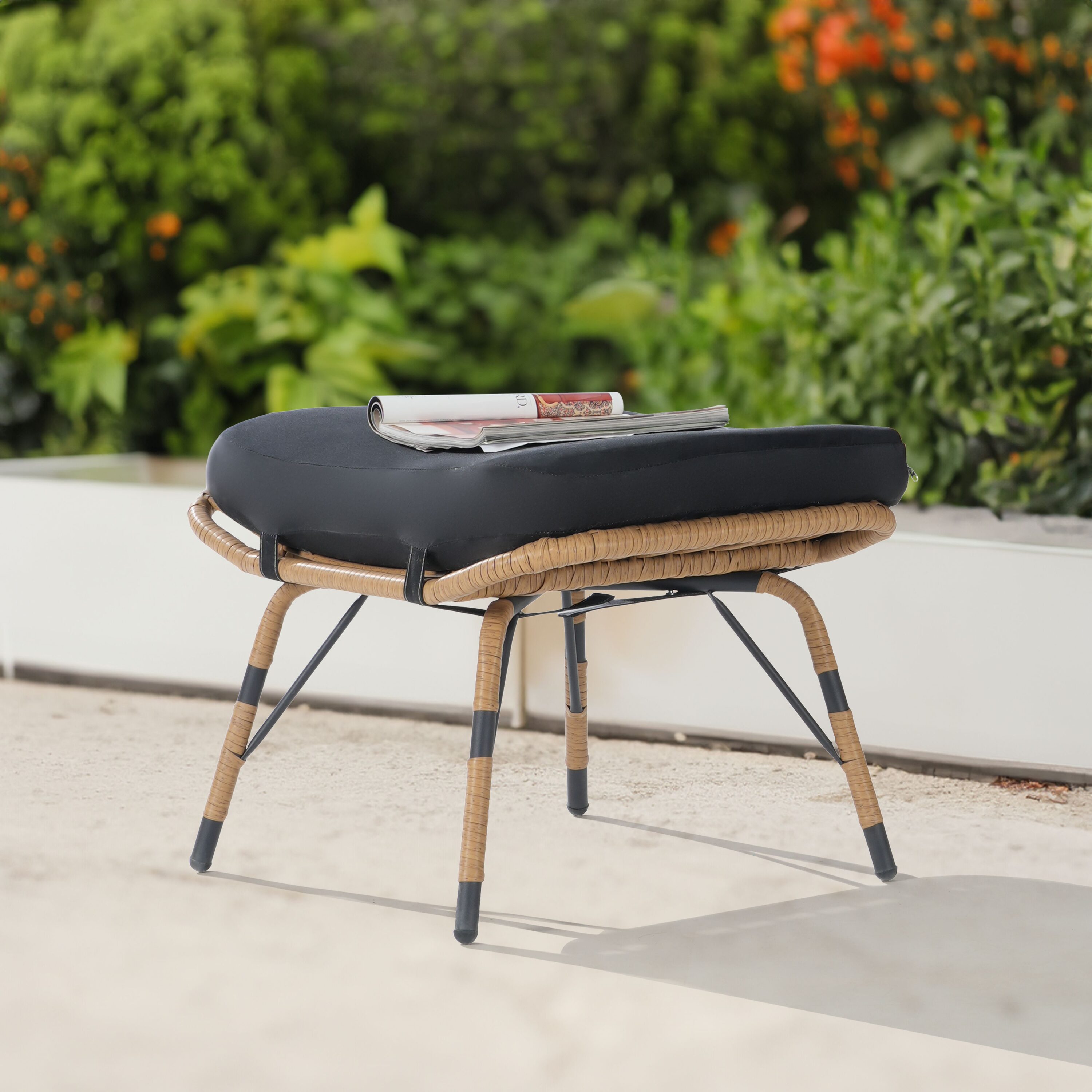 SANSTAR L-OTIDC56BK Outdoor Ottomans Foot Stools Brown Rattan Ottoman