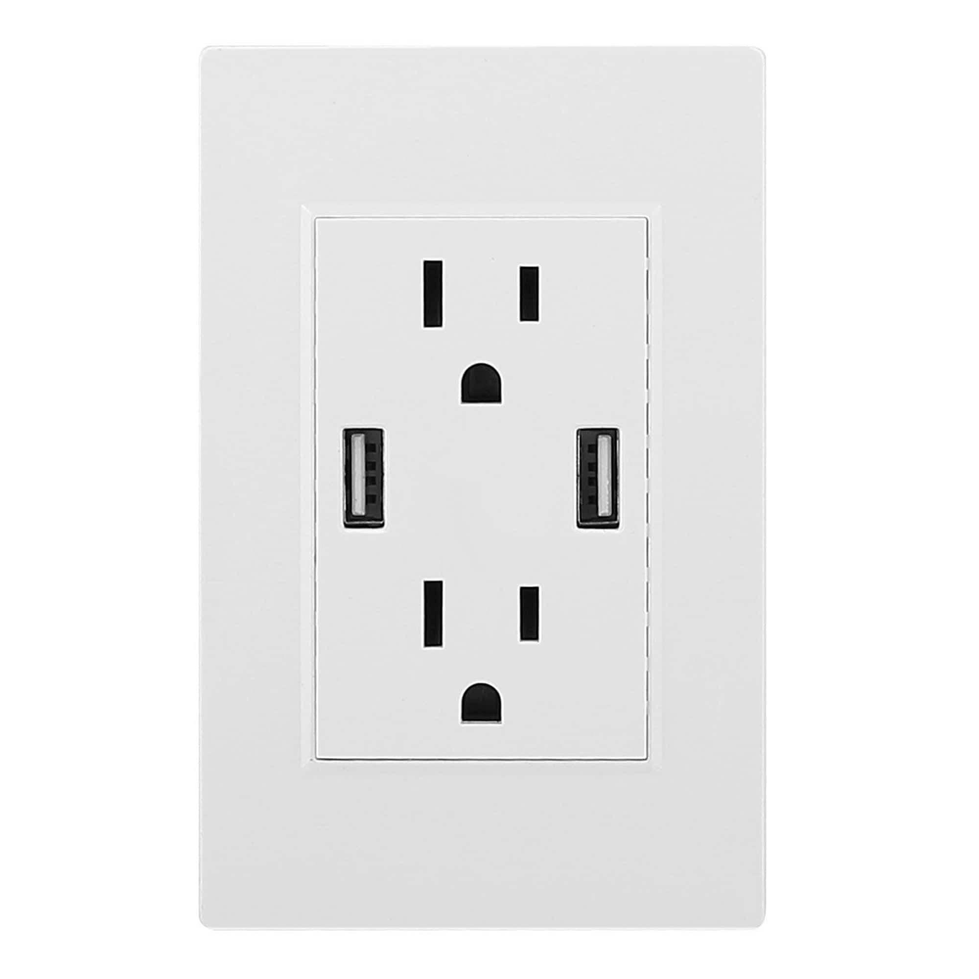 OGETFUUR White Wall Outlet with 2.4A USB Wall Charger 2 Type Charging Method for Bedroom Kitchen Bathroom #L5LYH61506