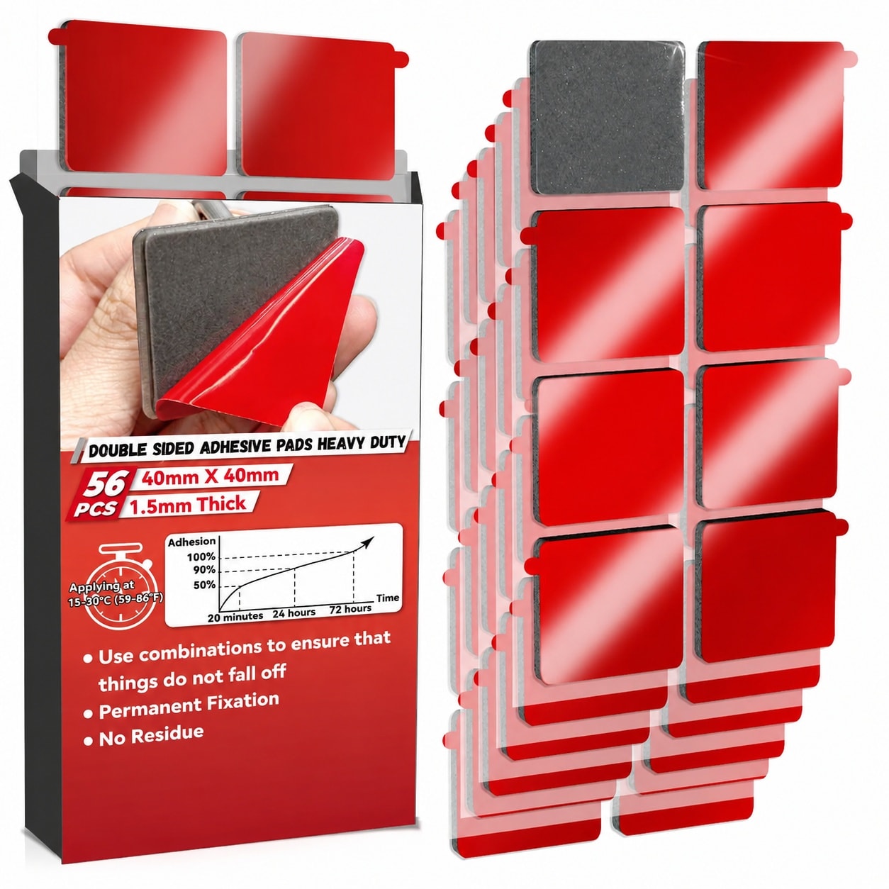 LILILIAN FMY 56 Pieces Double Sided Adhesive Pads Heavy Duty Heat Resistant Strong Square Mounting Tape for Car Home Office and Outdoor 1.5mm #LRO0827O342